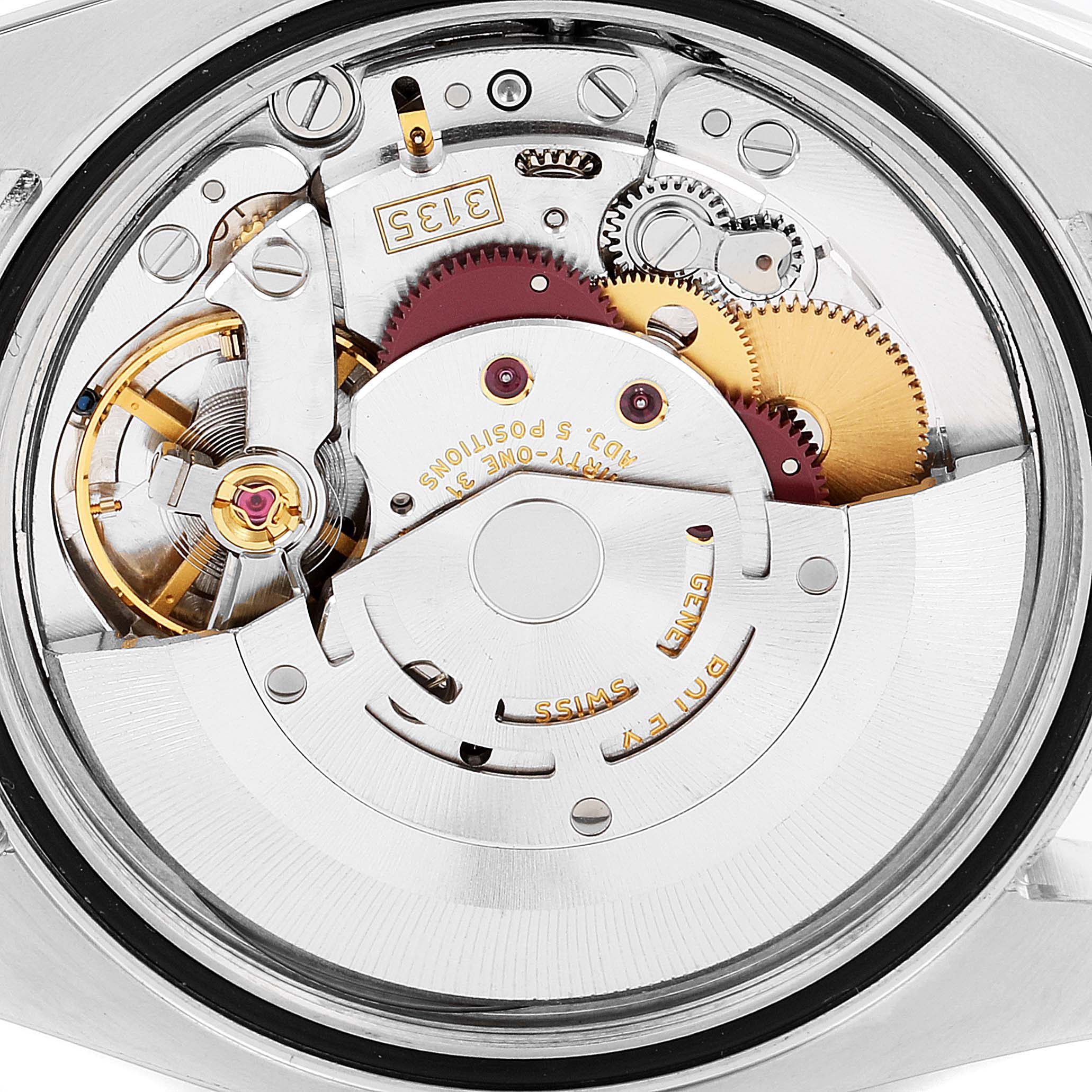 This image shows the intricate internal mechanism of a Rolex Turn-o-Graph 116264 Men's Stainless Steel Black Dial 116264 Men's Stainless Steel Black Dial watch, viewed from the back casing.