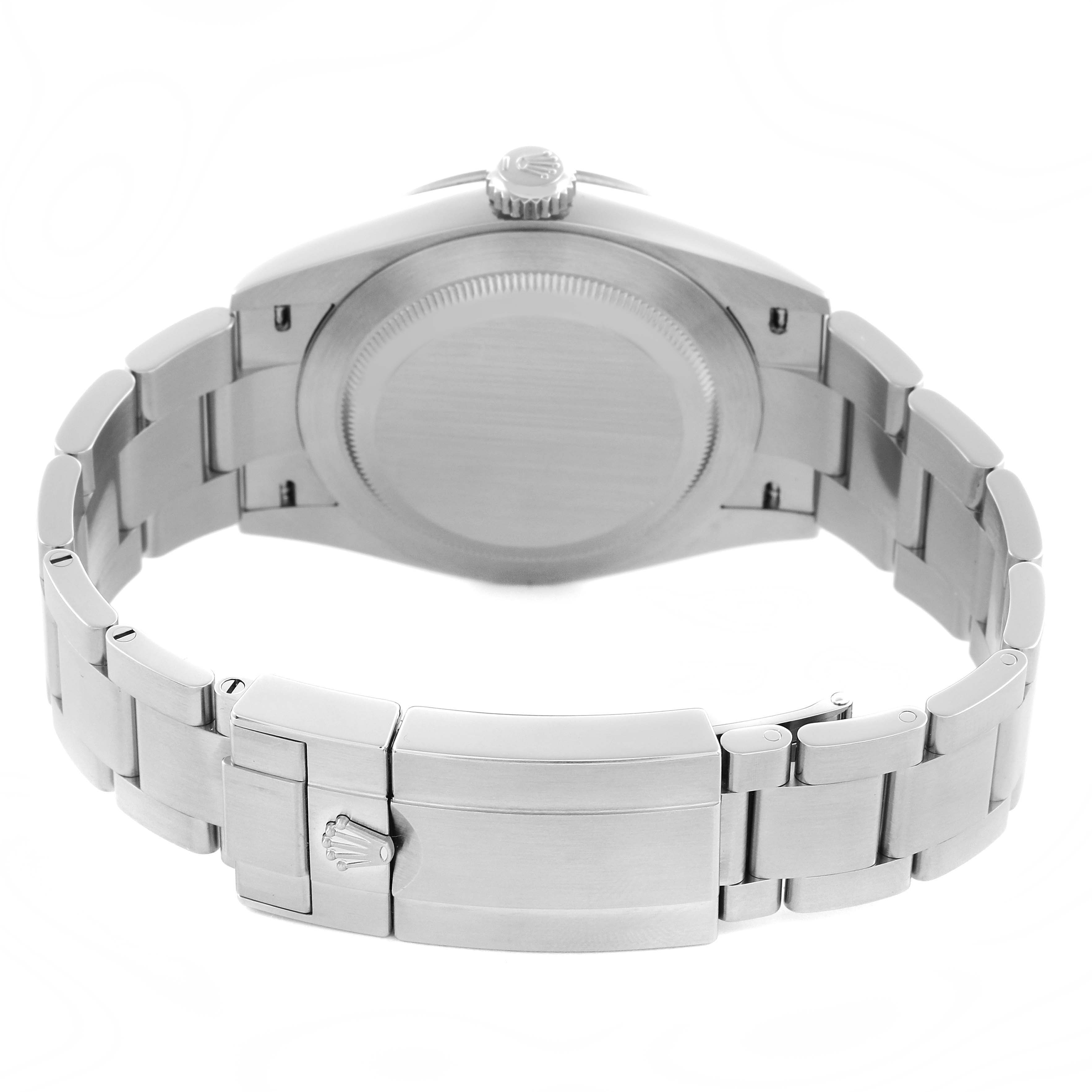 The image shows the back of the Rolex Explorer 224270 Men
s Stainless Steel Black Dial 224270 Men
s Stainless Steel Black Dial, highlighting the case back and bracelet clasp.