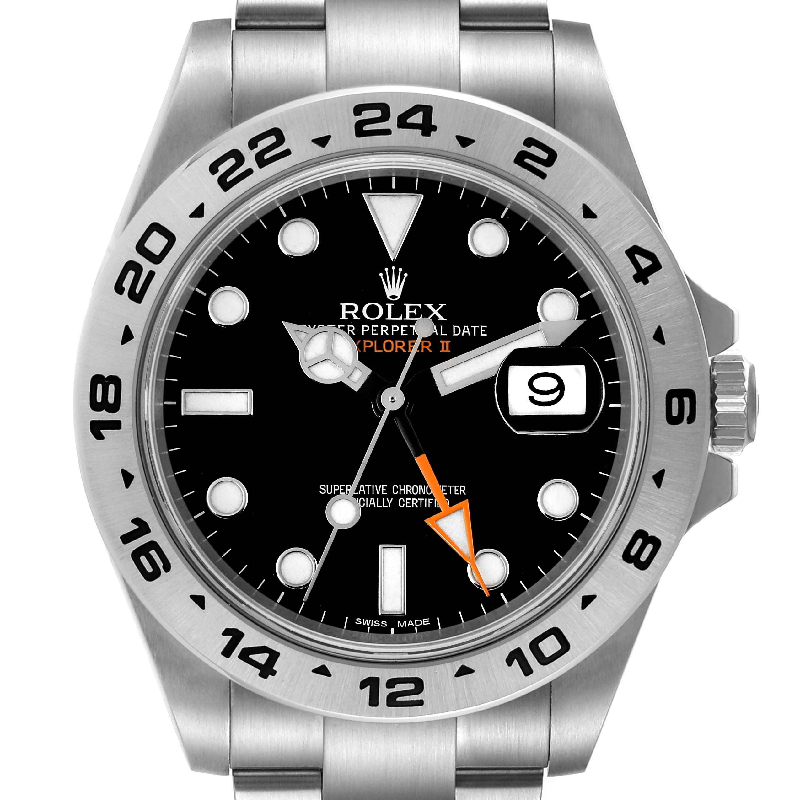 The image shows a front view of the Rolex Explorer 216570 Men's Stainless Steel Black Dial 216570 Men's Stainless Steel Black Dial watch, highlighting its bezel, dial, and bracelet.