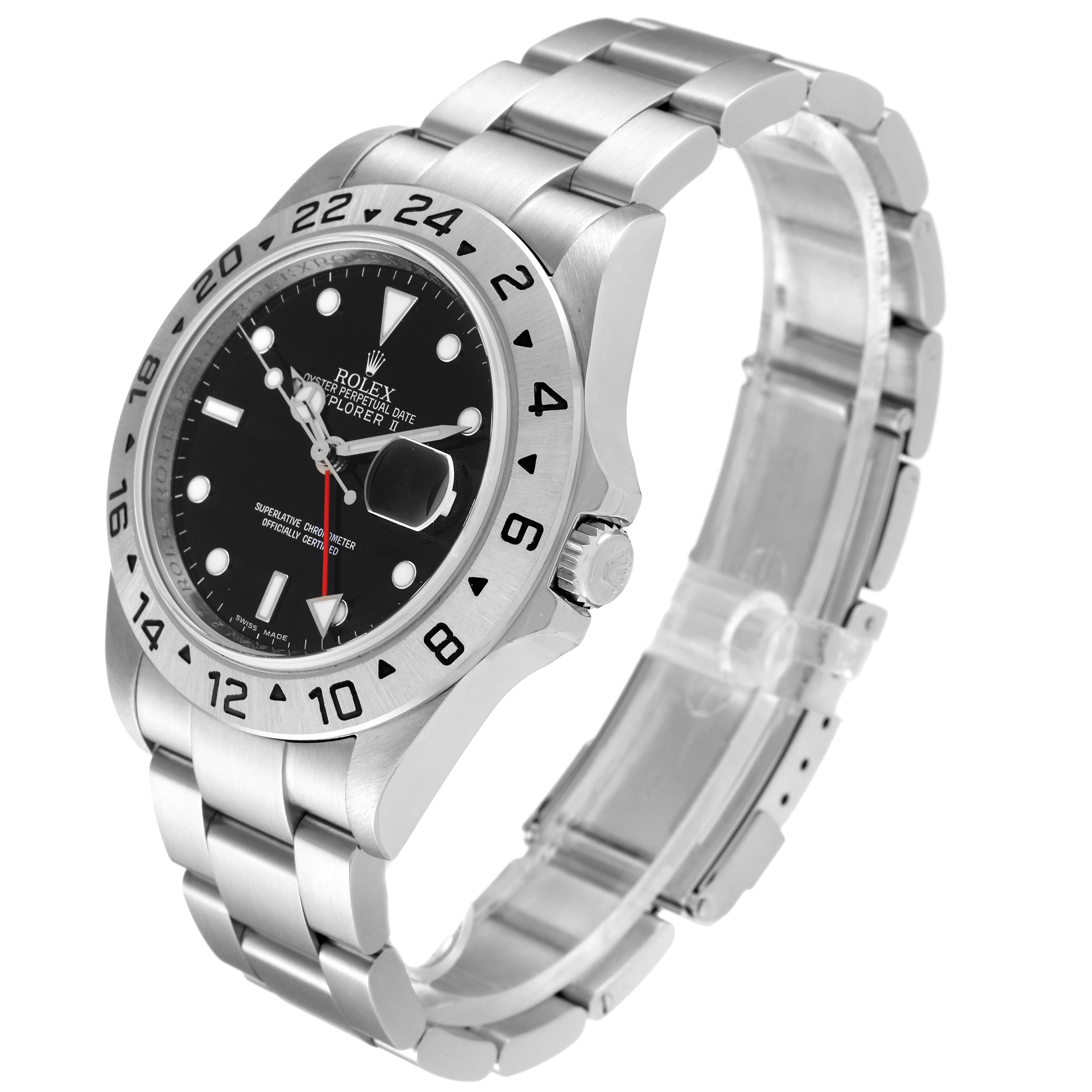 This shows a side and front angle of a Rolex Explorer 16570 Men's Stainless Steel Black Dial 16570 Men's Stainless Steel Black Dial watch, featuring its dial, bezel, crown, and bracelet.
