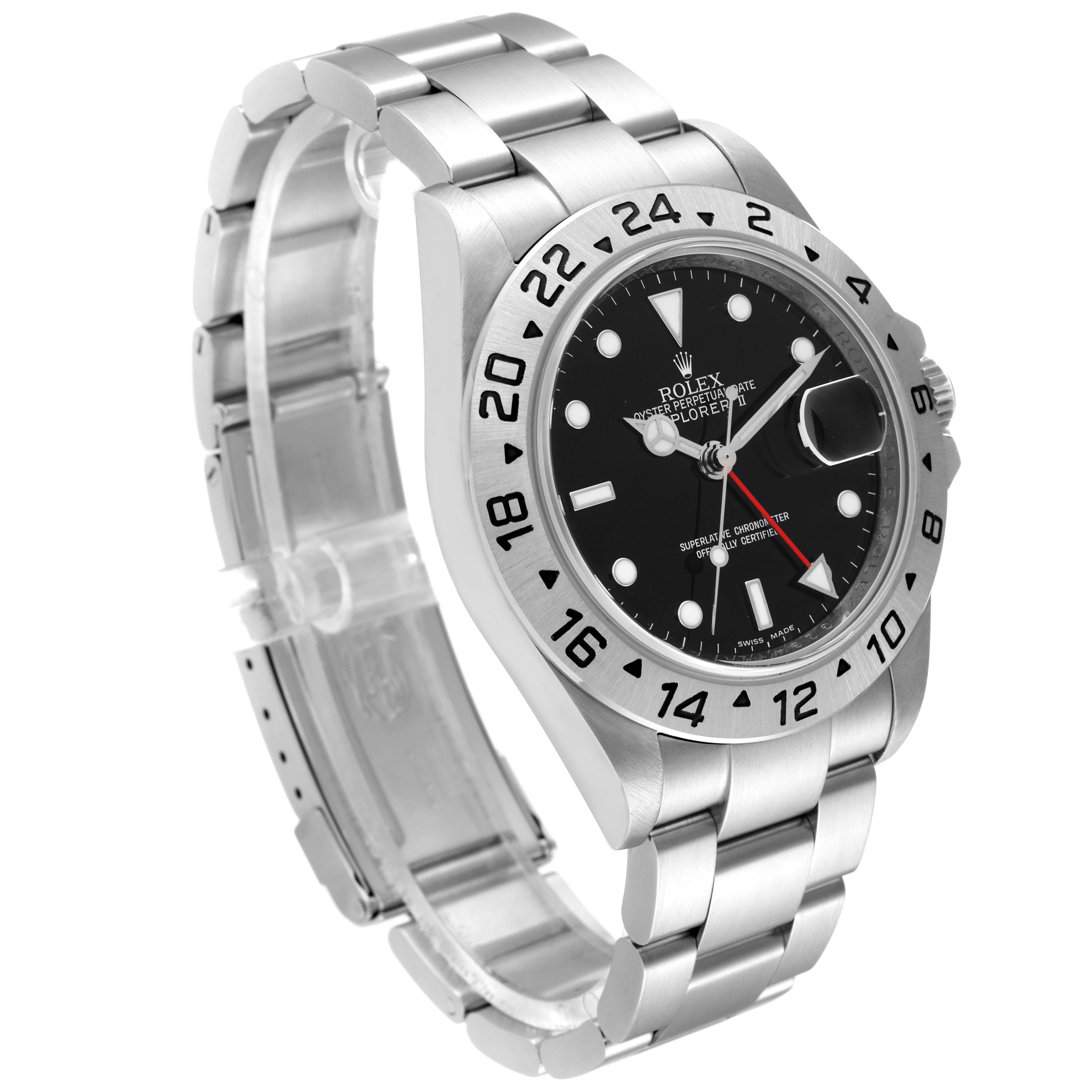 The image shows a Rolex Explorer 16570 Men's Stainless Steel Black Dial 16570 Men's Stainless Steel Black Dial watch from an angled side view, displaying the face, bezel, dial, and part of the metal bracelet.