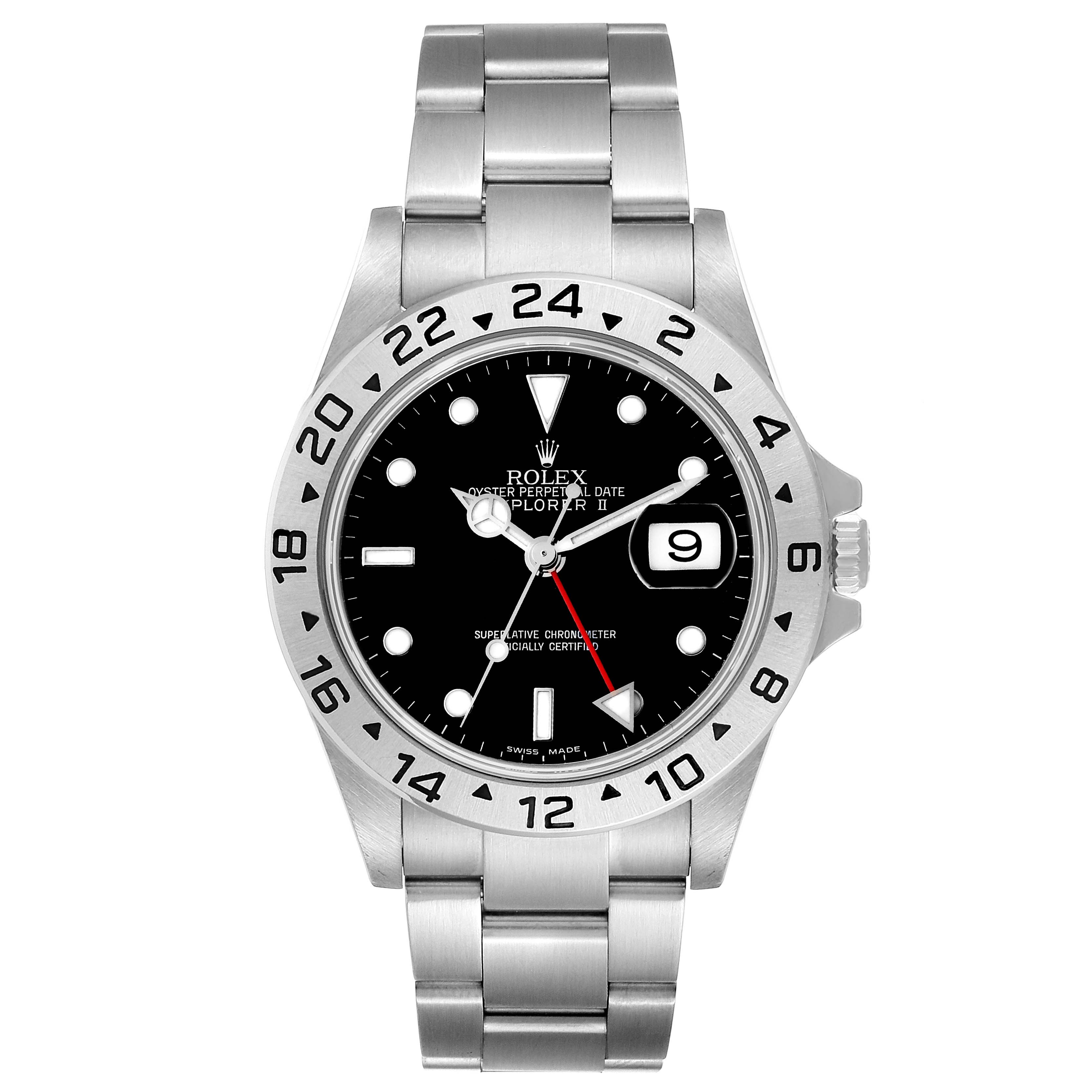 The image shows a frontal view of a Rolex Explorer 16570 Men's Stainless Steel Black Dial 16570 Men's Stainless Steel Black Dial model watch, displaying the dial, bezel, crown, and bracelet.