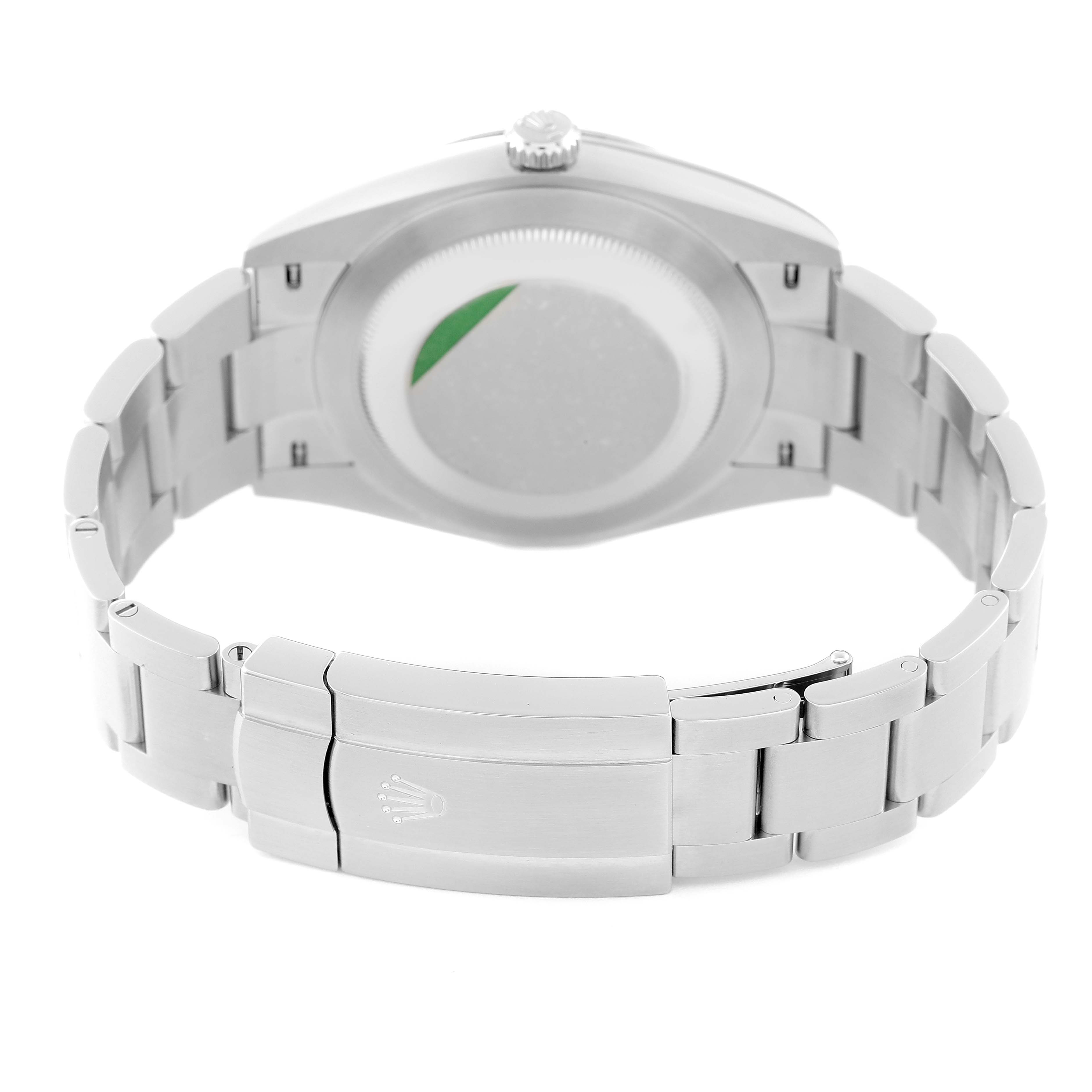 This image shows the backside and bracelet clasp of a Rolex Oyster Perpetual 124300 Men's Stainless Steel Silver Dial 124300 Men's Stainless Steel Silver Dial watch from a rear angle.