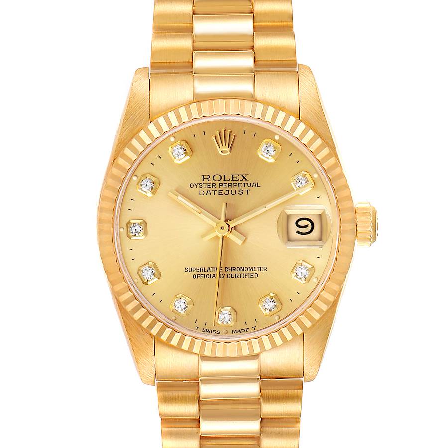 Rolex President Datejust Midsize Yellow Gold Diamond Watch 68278 Box Papers SwissWatchExpo