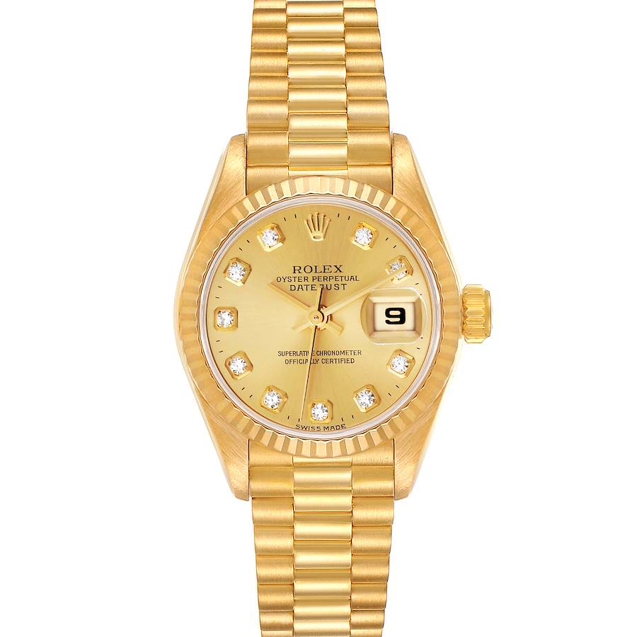 Rolex President Datejust Yellow Gold Diamond Dial Ladies Watch 69178 Box Papers SwissWatchExpo