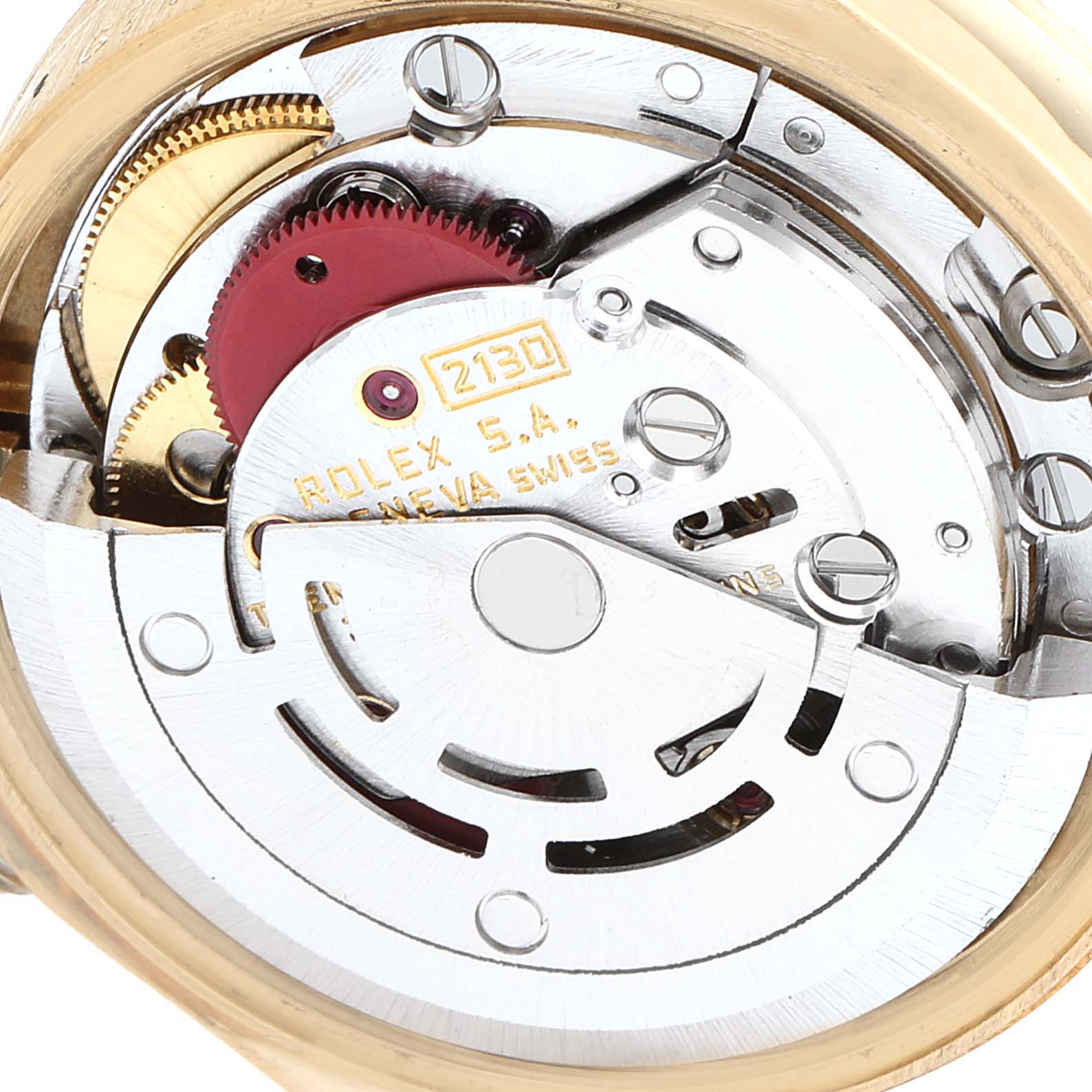 This image shows the inner mechanical movement of the Rolex President 67198 Women
s Yellow Gold Champagne Dial 67198 Women
s Yellow Gold Champagne Dial model watch.