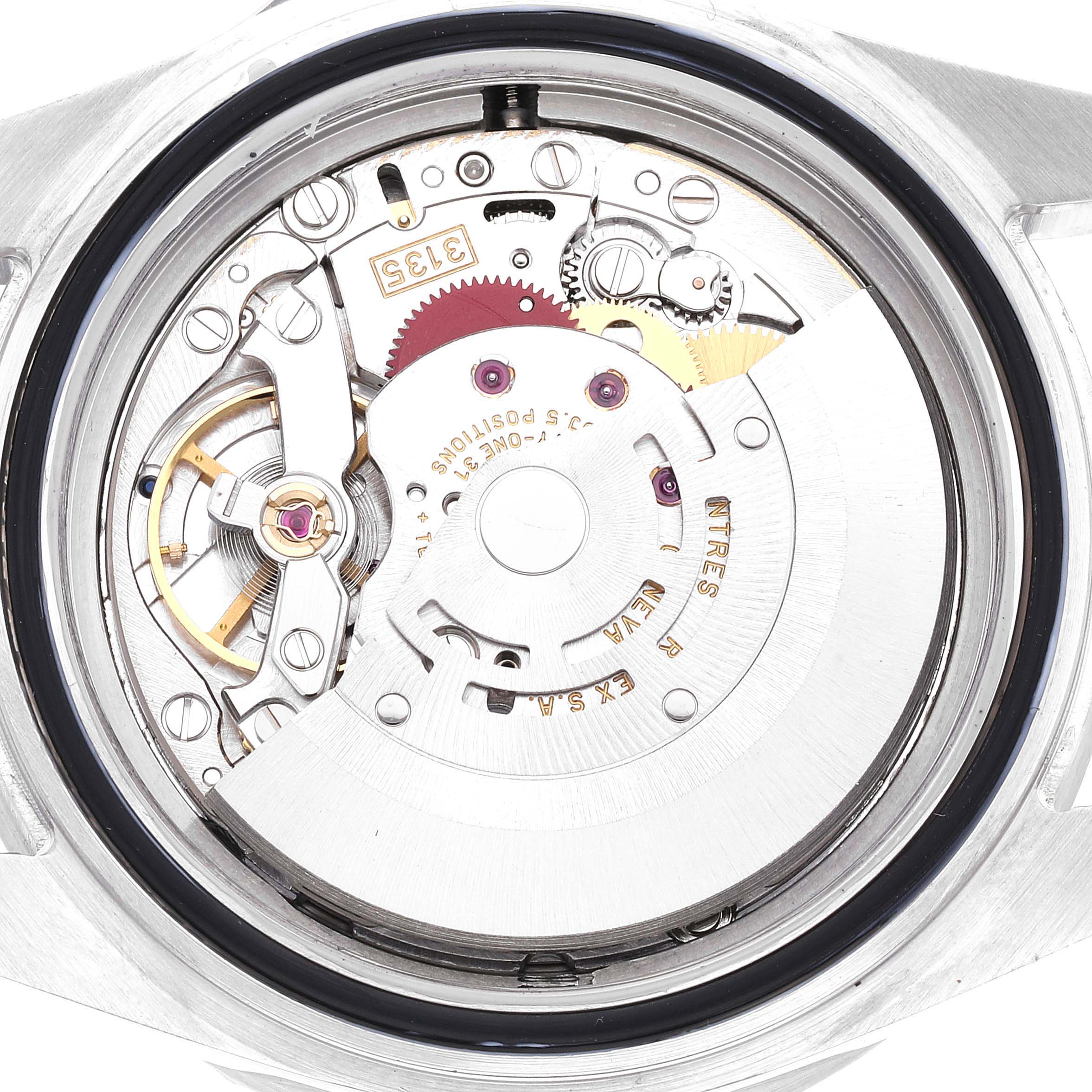 This image shows the internal mechanism and intricate components of the Rolex Sea-Dweller 16600 Men's Stainless Steel Black Dial 16600 Men's Stainless Steel Black Dial watch viewed from the back.