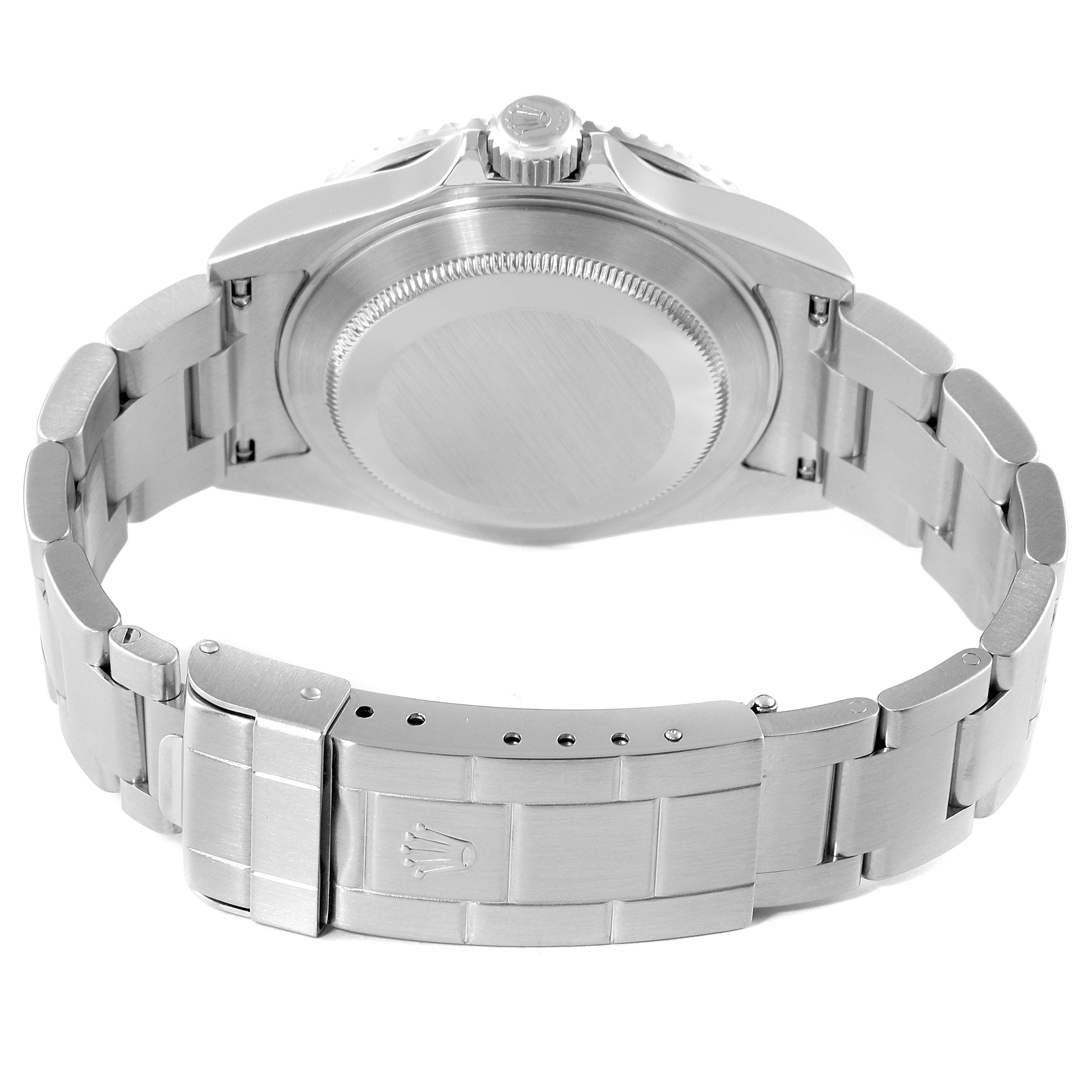 This image shows the back view of a Rolex Submariner 16610 Men's Stainless Steel Black Dial 16610 Men's Stainless Steel Black Dial watch, focusing on the case back, crown, and bracelet with clasp.