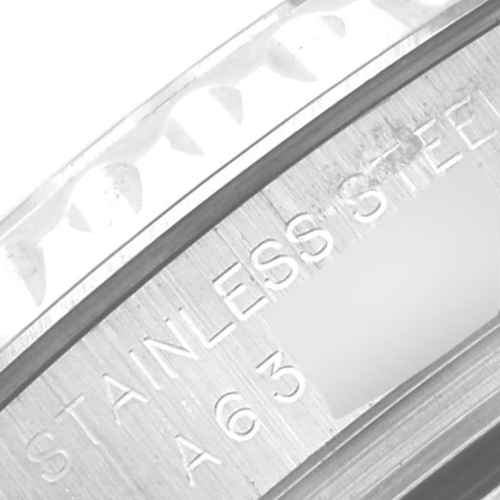 This image shows a close-up of the serial number and "STAINLESS STEEL" engraving on the Rolex Yacht-Master 169622 Women's Stainless Steel Silver Dial 169622 Women's Stainless Steel Silver Dial watch bezel.