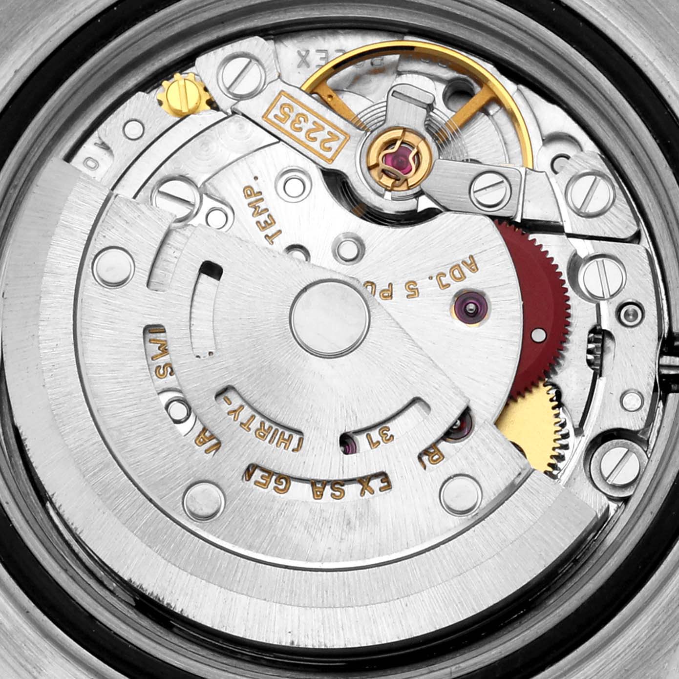 This image shows the detailed inner mechanism or movement of the Rolex Yacht-Master 169622 Women's Stainless Steel Silver Dial 169622 Women's Stainless Steel Silver Dial watch model.