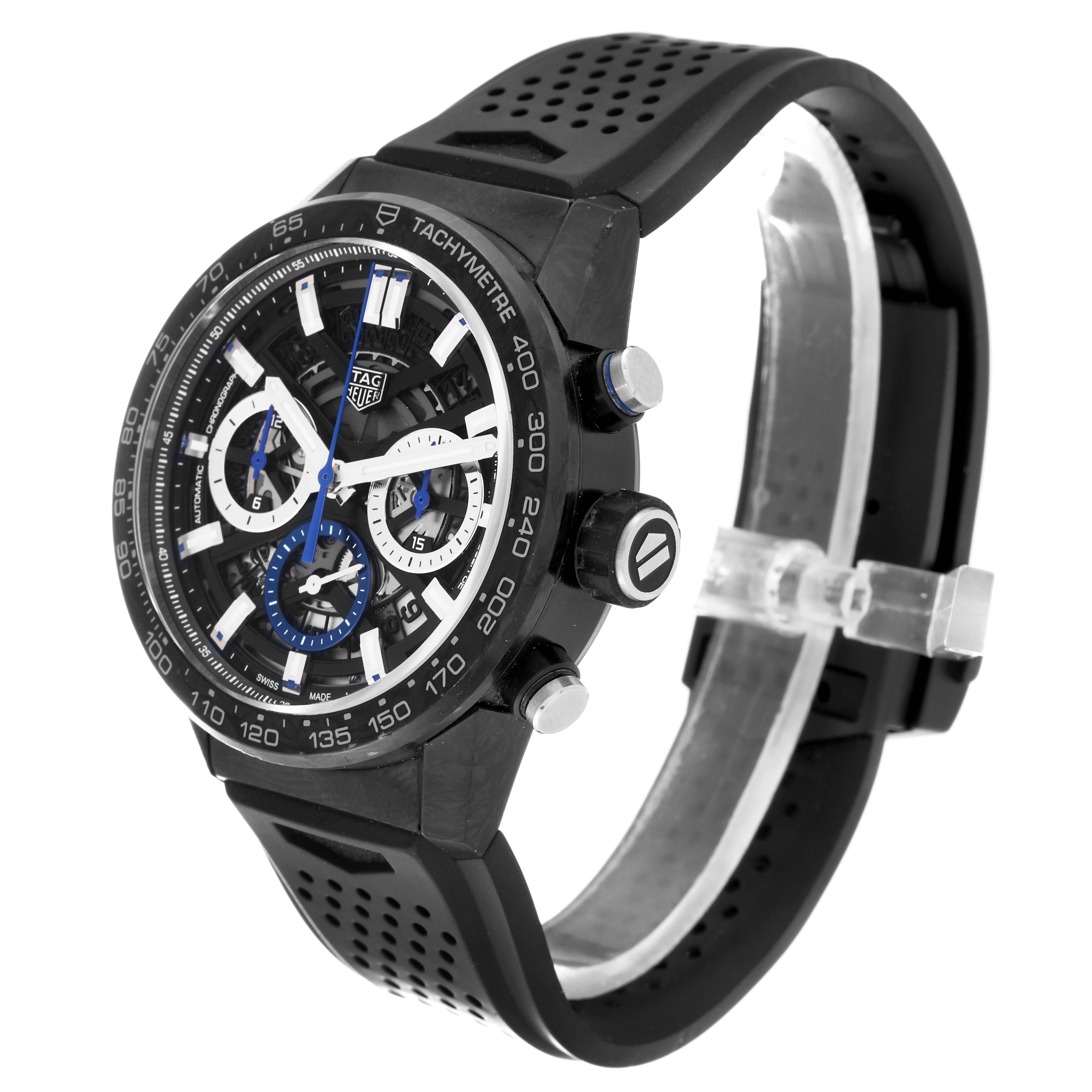 This image shows a side/front angle of the Tag Heuer Limited Edition CBG2017 Men
s Stainless Steel Black Dial CBG2017 Men
s Stainless Steel Black Dial model, highlighting its dial, crown, and bracelet.