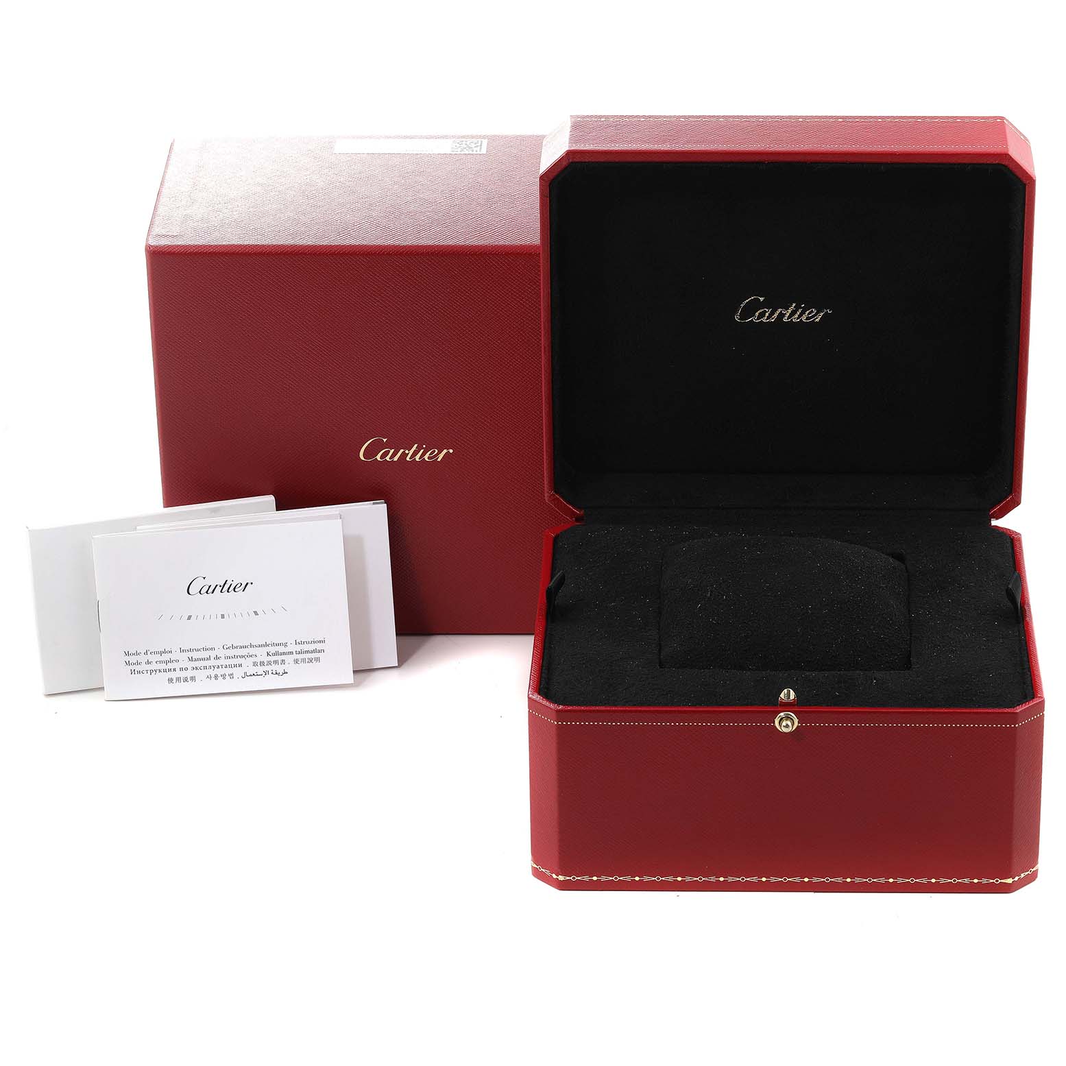 This image shows the open box, outer packaging, and documentation for the Cartier Ballon Bleu W4BB0016 Women's Stainless Steel Silver Dial W4BB0016 Women's Stainless Steel Silver Dial watch.