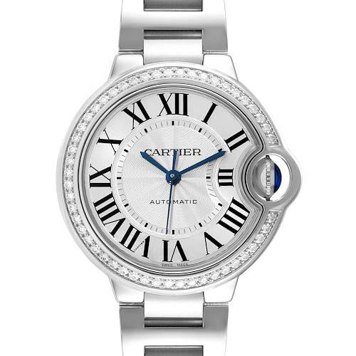Photo of Cartier Ballon Bleu 33mm Steel Diamond Bezel Ladies Watch W4BB0016