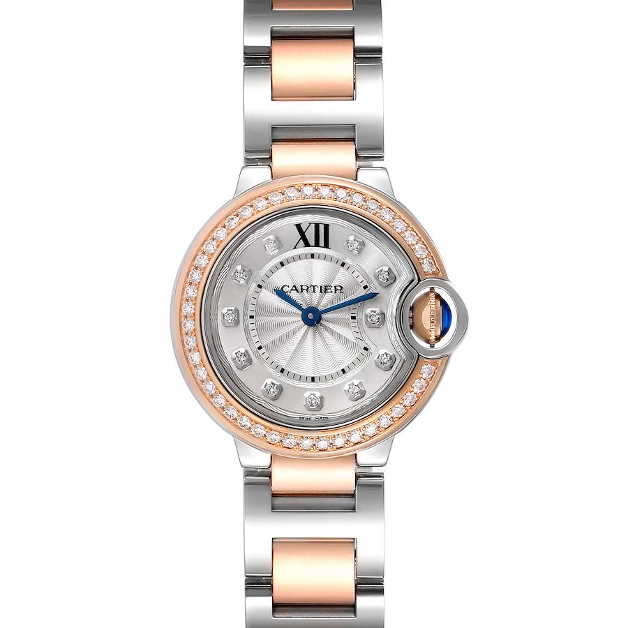 Cartier Ballon Bleu Steel Rose Gold Diamond Ladies Watch W3BB0009 Box Papers SwissWatchExpo