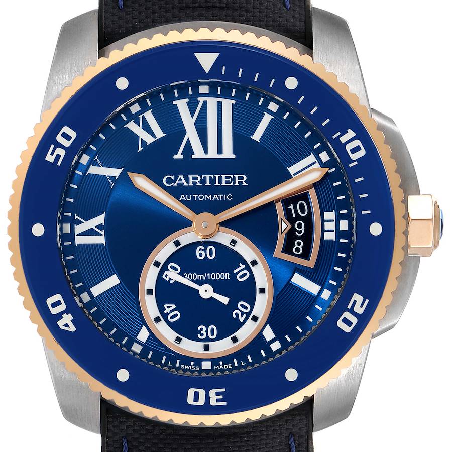 Cartier Calibre Diver Steel Rose Gold Blue Dial Watch W2CA0008 Box Papers SwissWatchExpo