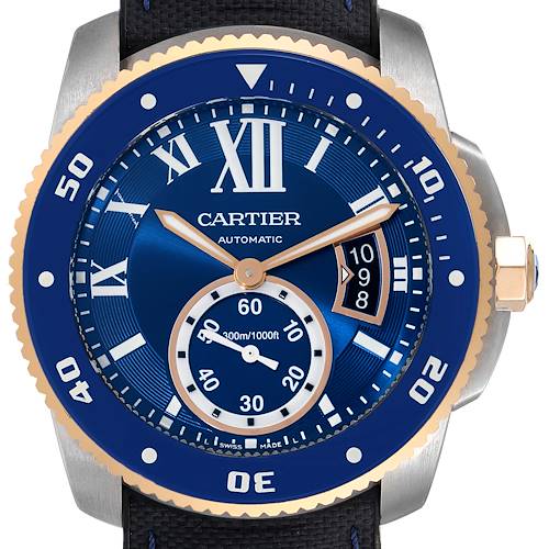 Photo of Cartier Calibre Diver Steel Rose Gold Blue Dial Watch W2CA0008 Box Papers