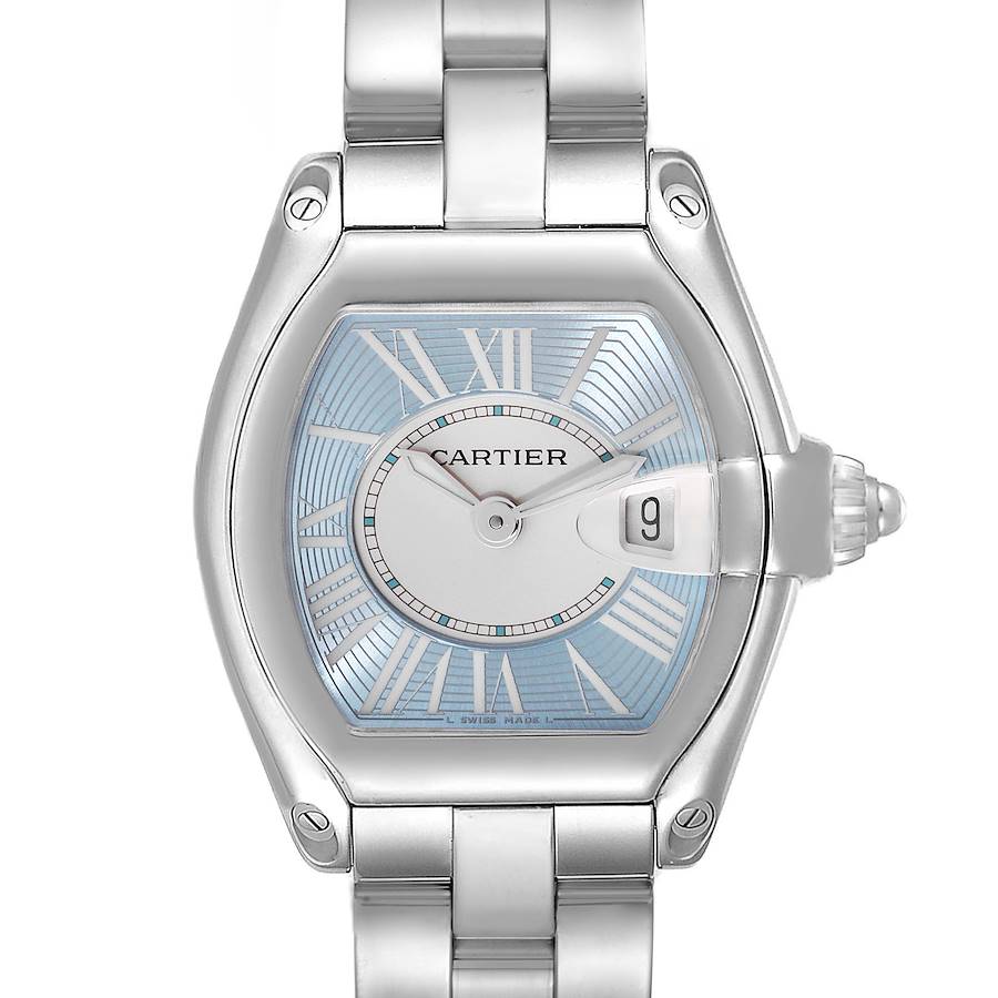 Cartier Roadster Blue and White Dial Steel Ladies Watch W62053V3 Box Papers SwissWatchExpo