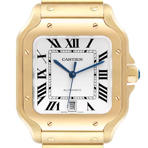 Photo of Cartier Santos Silver Dial Large 18k Yellow Gold Mens Watch WGSA0029