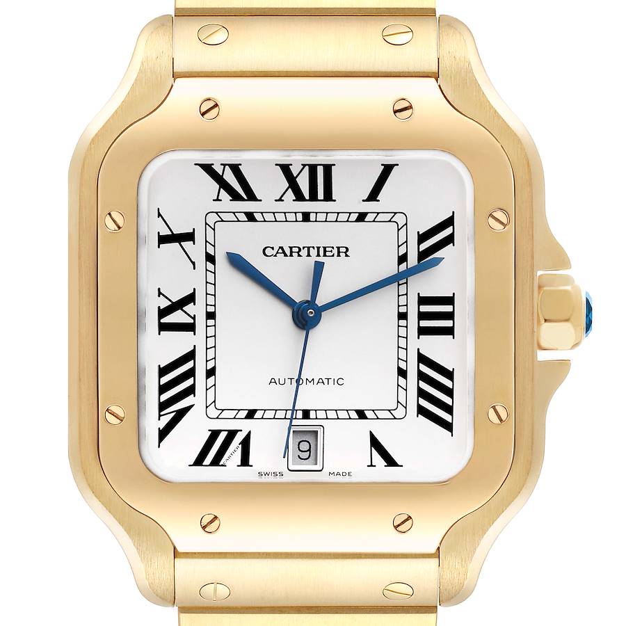 Cartier Santos Silver Dial Large 18k Yellow Gold Mens Watch WGSA0029 SwissWatchExpo