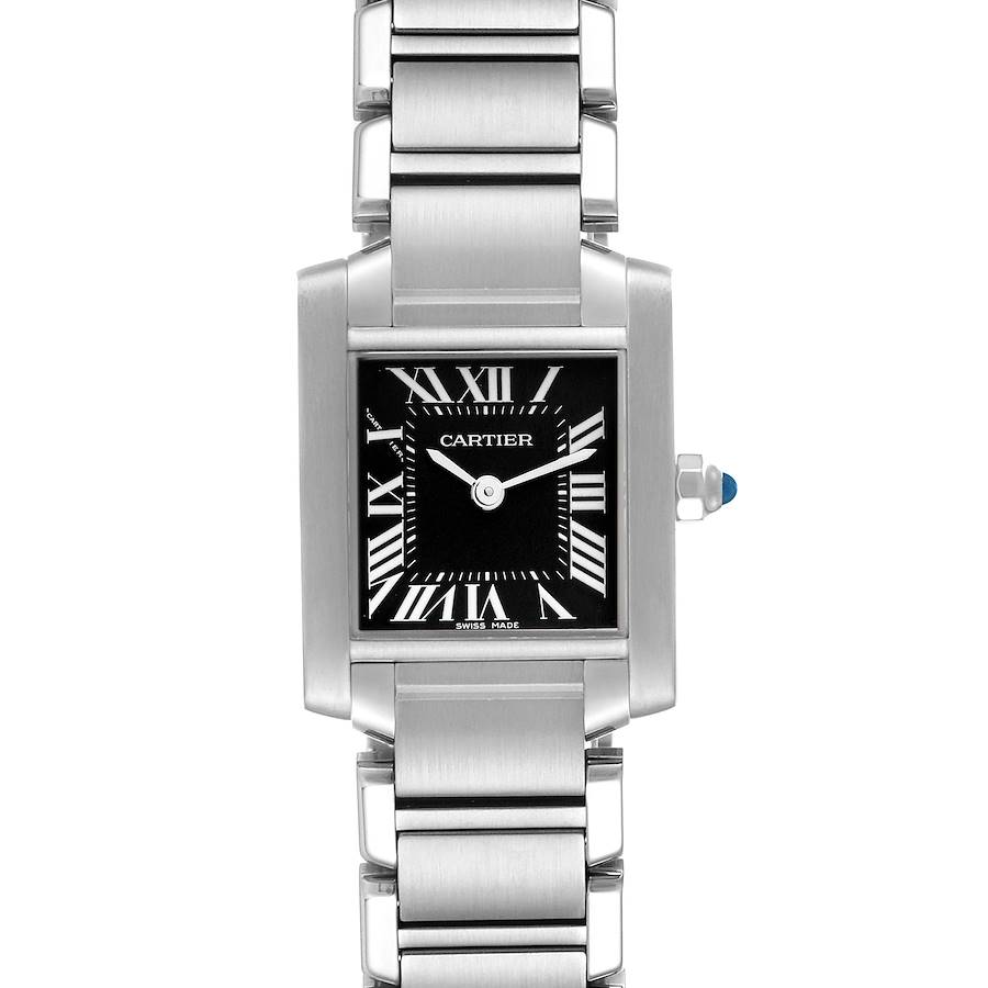 Cartier Tank Francaise Black Dial Steel Ladies Watch W51026Q3 Box Papers SwissWatchExpo