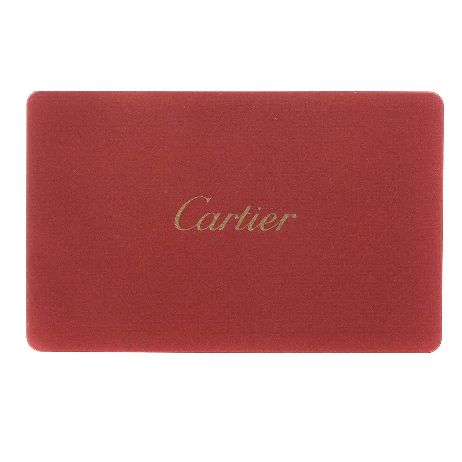 The image shows a red Cartier box, likely for the Tank Solo model watch, with the brand name "Cartier" in gold.