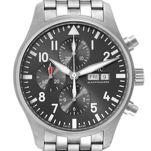 Photo of IWC Pilot 41mm Gray Dial Chronograph Steel Mens Watch IW388102