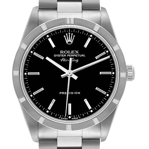 Photo of Rolex Air King 34 Black Dial Steel Engine Turned Bezel Mens Watch 14010