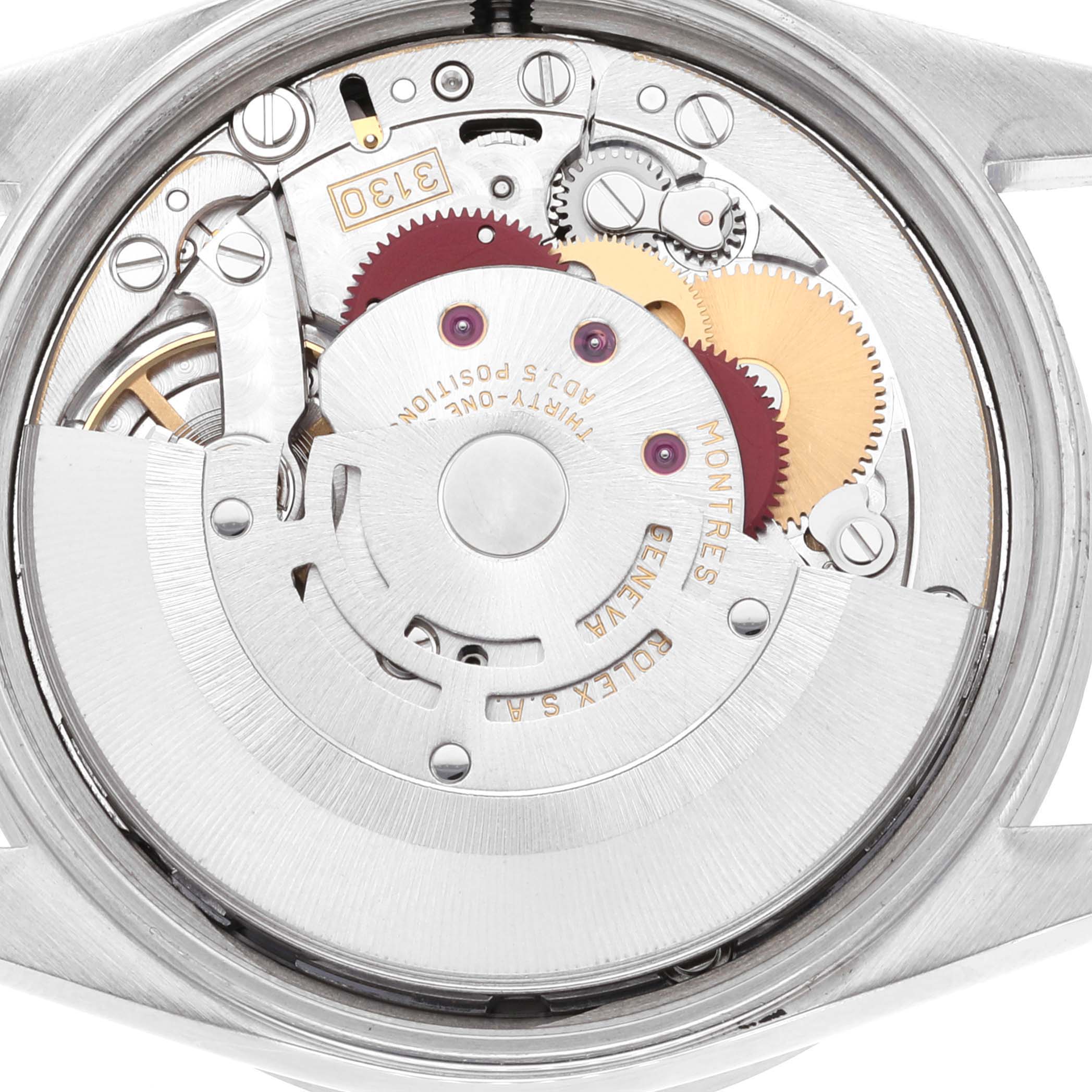 This image shows the internal mechanism of the Rolex Air-King 14010 Men's Stainless Steel Black Dial 14010 Men's Stainless Steel Black Dial watch from a close-up view.