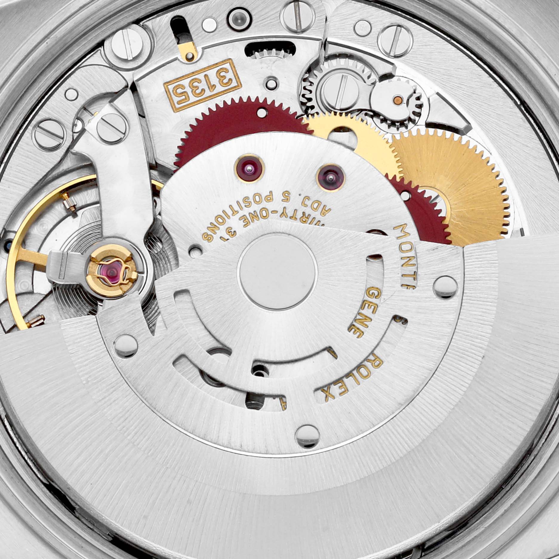 This image shows the intricate internal mechanism of the Rolex Date 15210 Men
s Stainless Steel Black Dial 15210 Men
s Stainless Steel Black Dial model watch from a top-down angle.