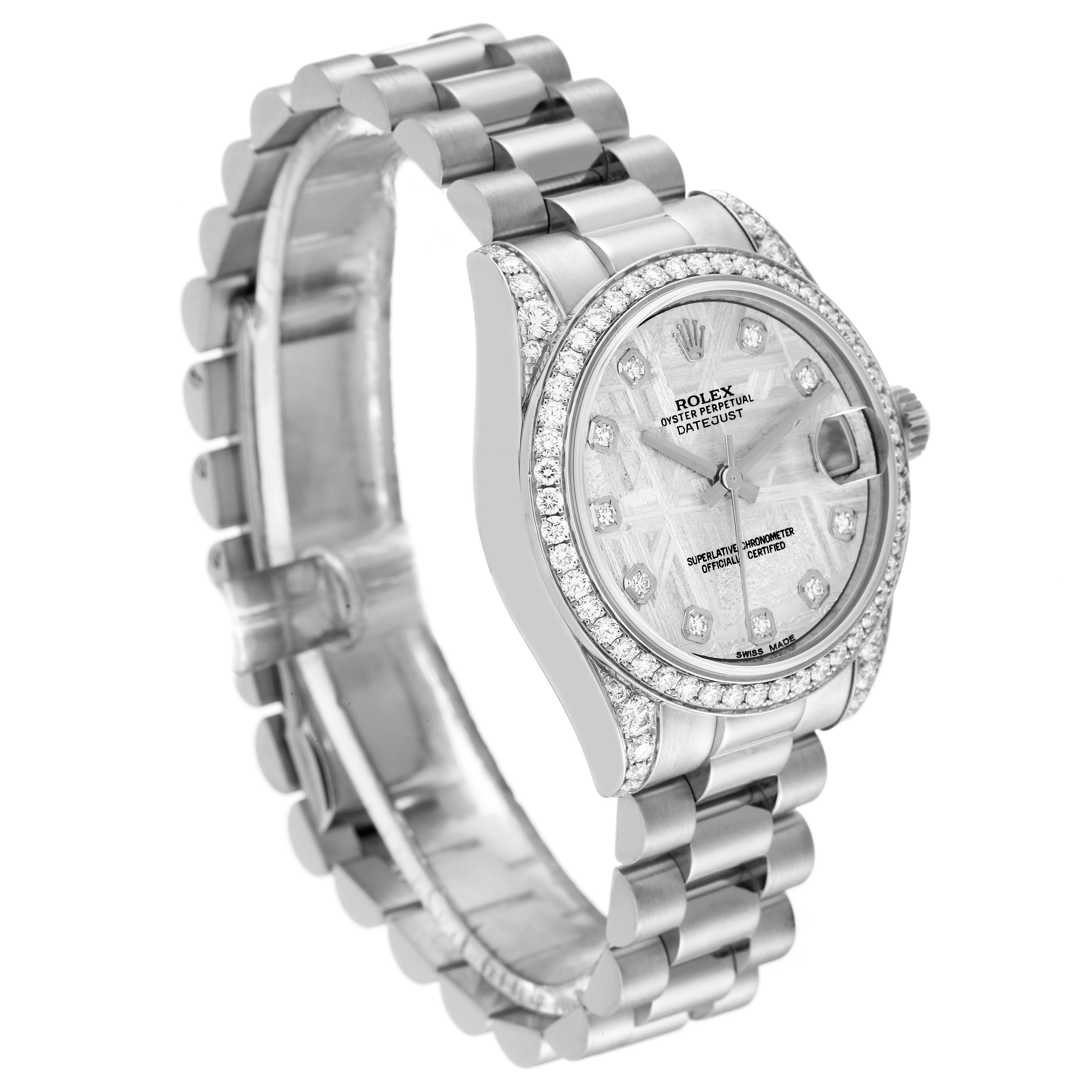 The image shows a Rolex President 178159 Women's White Gold Silver Dial 178159 Women's White Gold Silver Dial model watch at a three-quarter angle, highlighting its face, bracelet, and bezel.