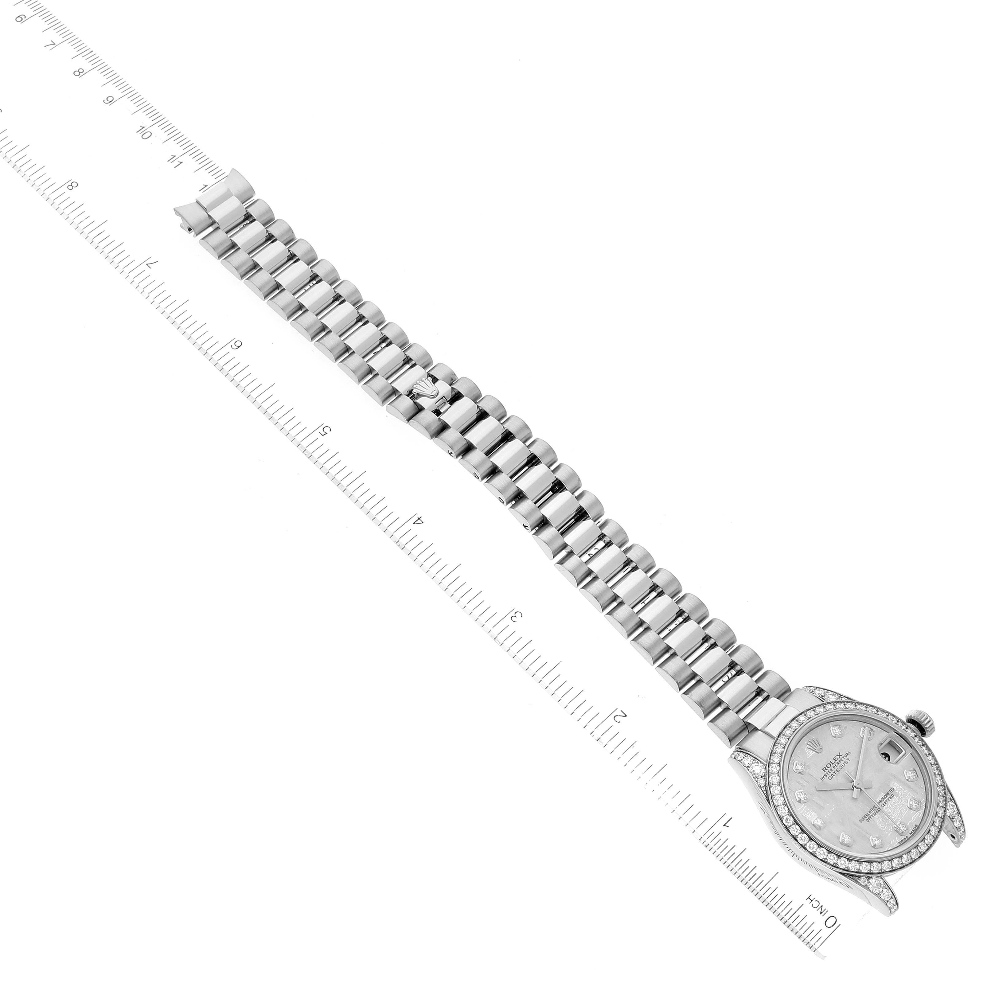 The image shows the Rolex President 178159 Women's White Gold Silver Dial 178159 Women's White Gold Silver Dial model watch at a diagonal angle, displaying the face, bracelet, and part of the clasp.
