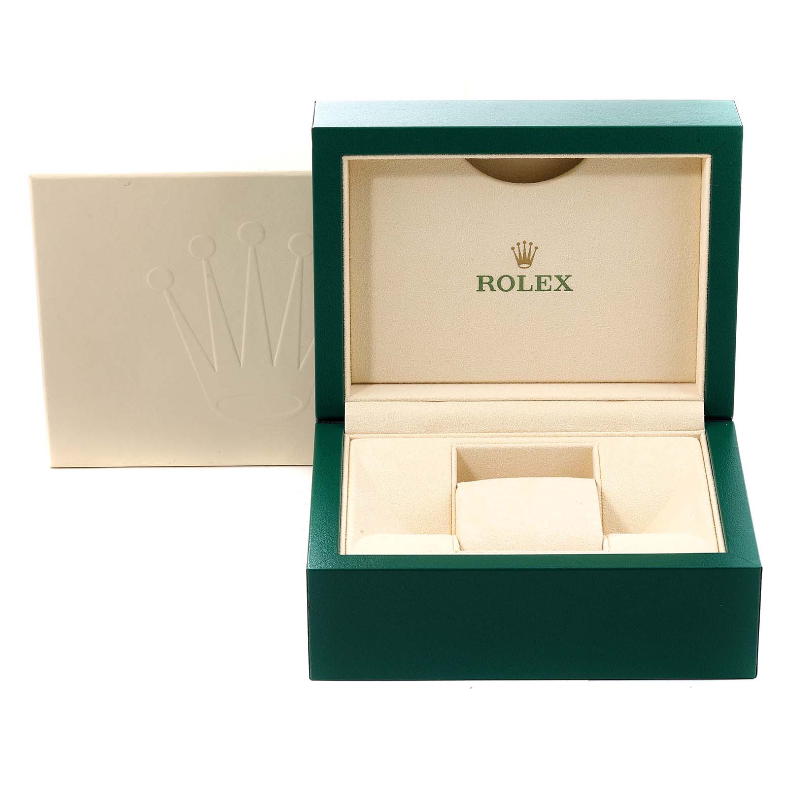 The image shows the open box and outer packaging for a Rolex President 178159 Women's White Gold Silver Dial 178159 Women's White Gold Silver Dial model watch.