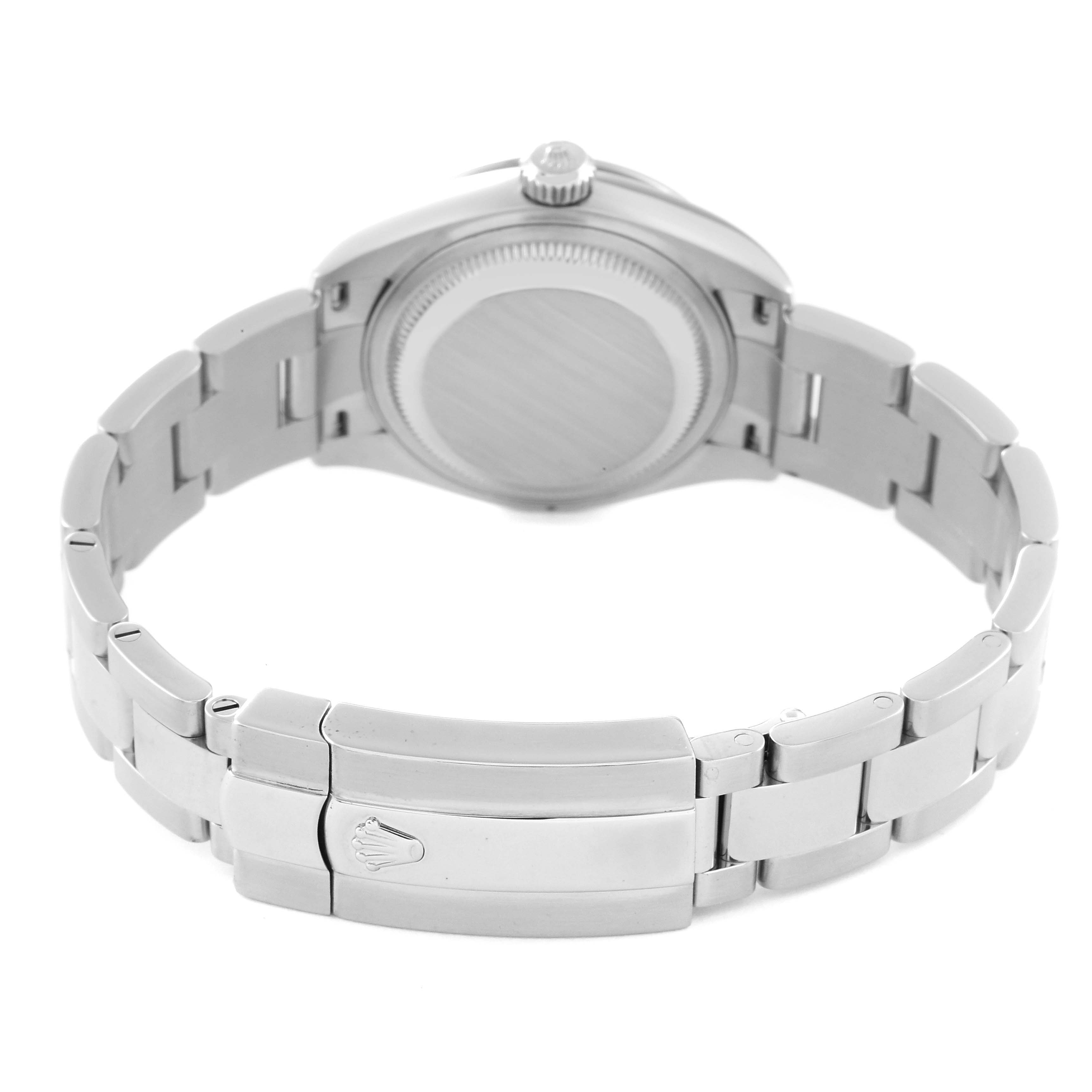 This image shows the back and bracelet clasp of a Rolex Datejust 279384 Women's Stainless Steel Grey Dial 279384 Women's Stainless Steel Grey Dial watch, with a focus on the case back and the clasp.