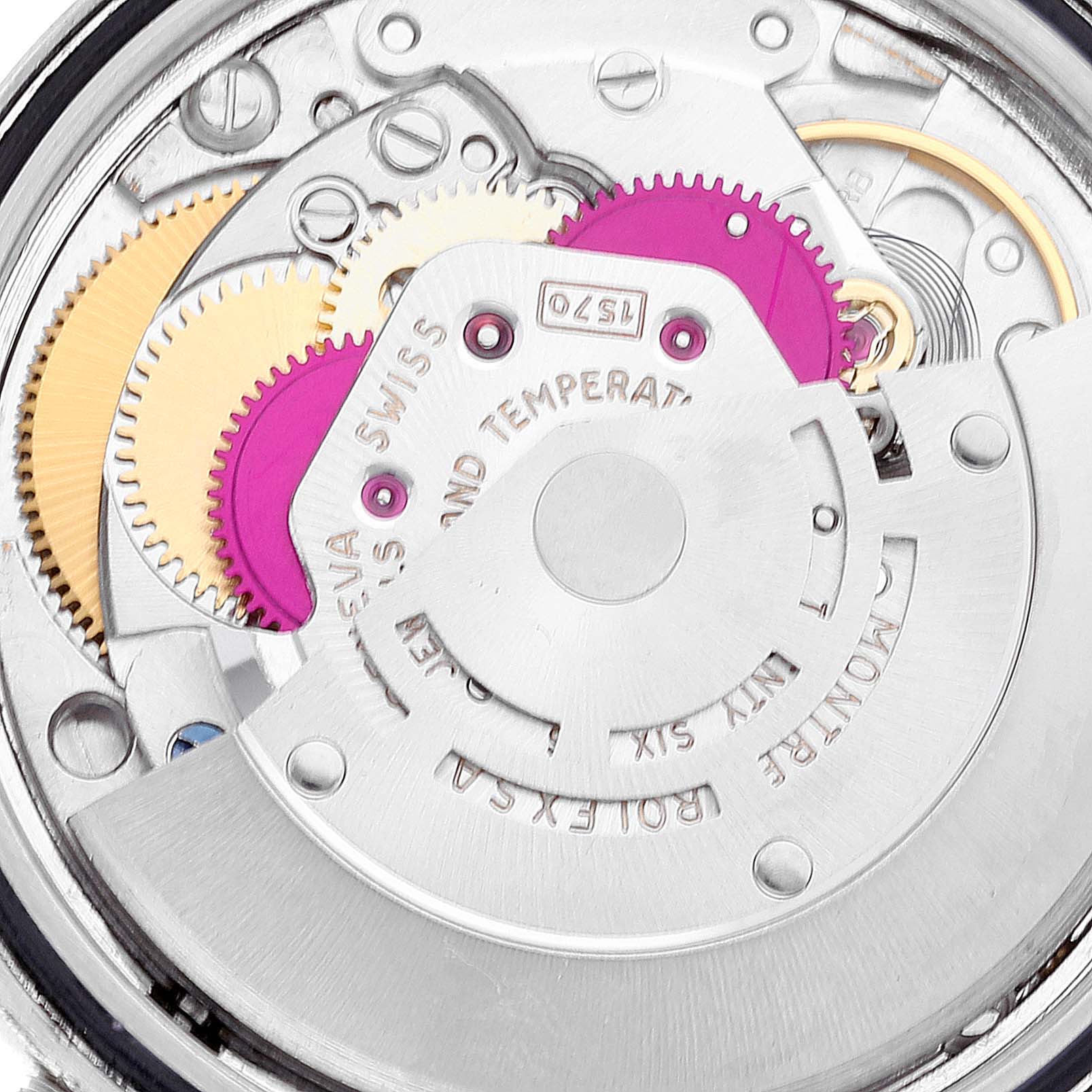 The image shows a close-up view of the internal mechanism components of the Rolex Turn-o-Graph 1625 Men's Steel and Gold (two tone) Silver Dial 1625 Men's Steel and Gold (two tone) Silver Dial watch.
