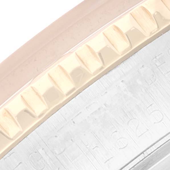 The image shows a close-up shot of the bezel and part of the engraved text on a Rolex Turn-o-Graph 1625 Men's Steel and Gold (two tone) Silver Dial 1625 Men's Steel and Gold (two tone) Silver Dial watch.