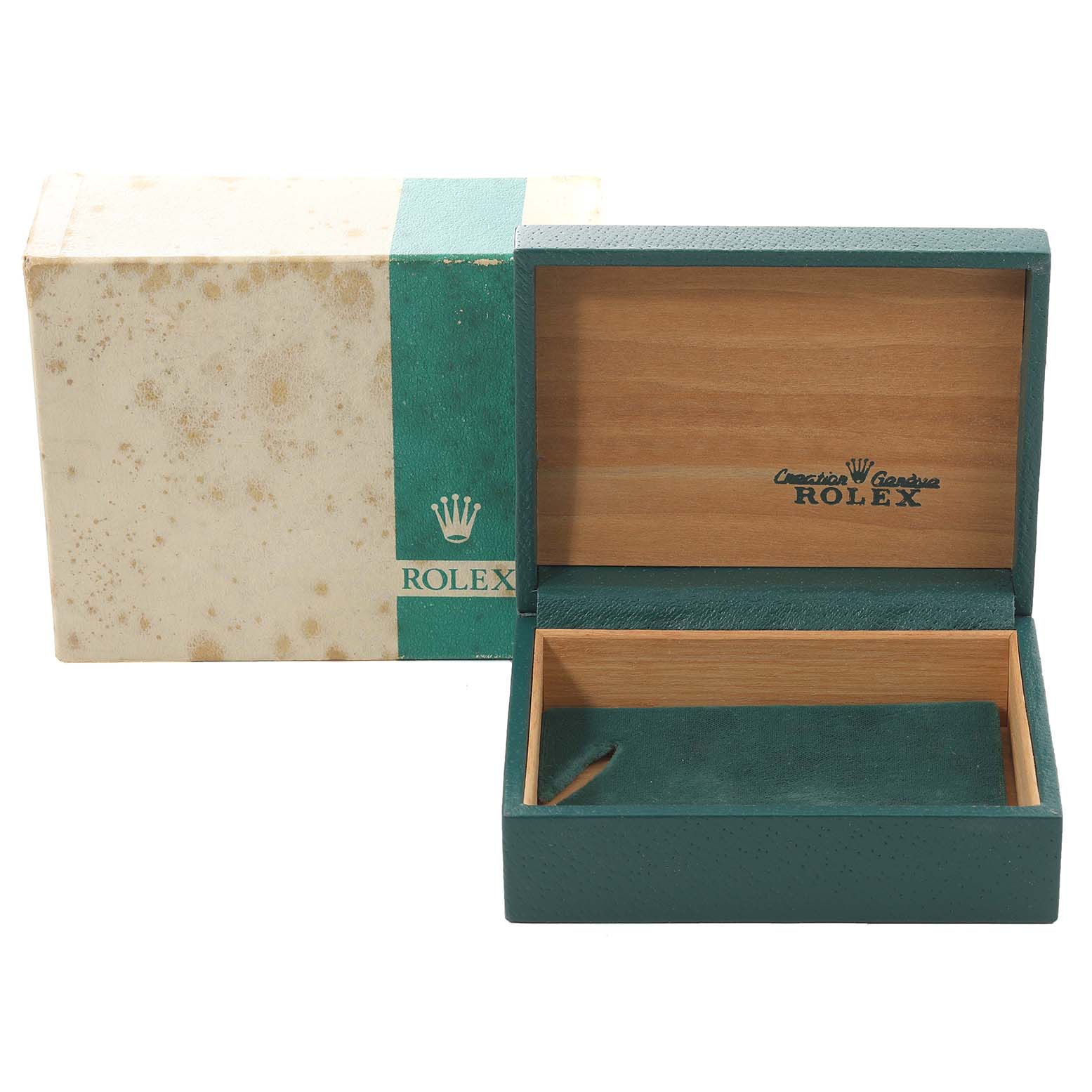 The image shows an open Rolex watch box and its outer packaging for the Turn-o-Graph model.