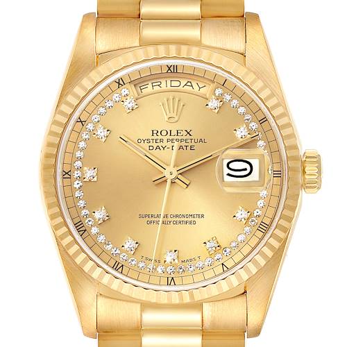 Photo of Rolex Day-Date President Yellow Gold String Diamond Mens Watch 18238