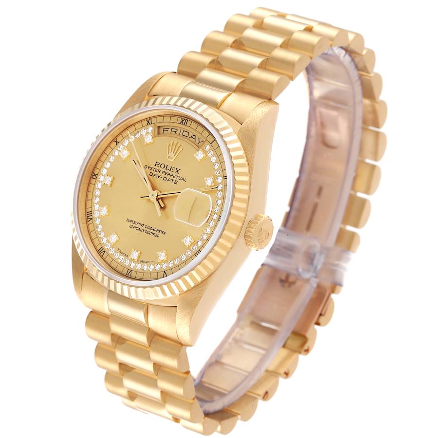 Rolex Day-Date President Yellow Gold String Diamond Mens Watch 18238