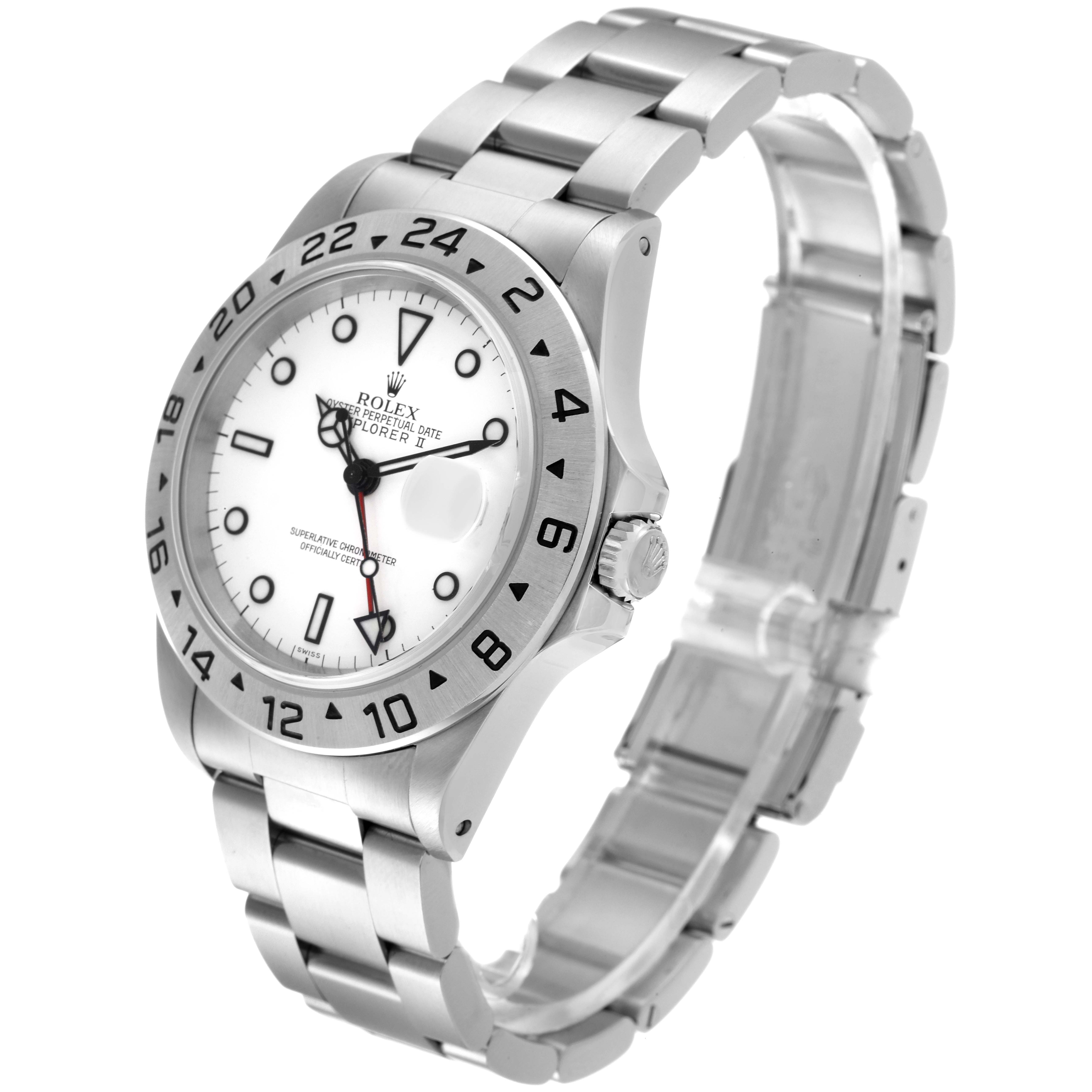 This image shows a side and angled view of the Rolex Explorer 16570 Men's Stainless Steel White Dial 16570 Men's Stainless Steel White Dial watch, featuring the dial, bezel, crown, and bracelet.