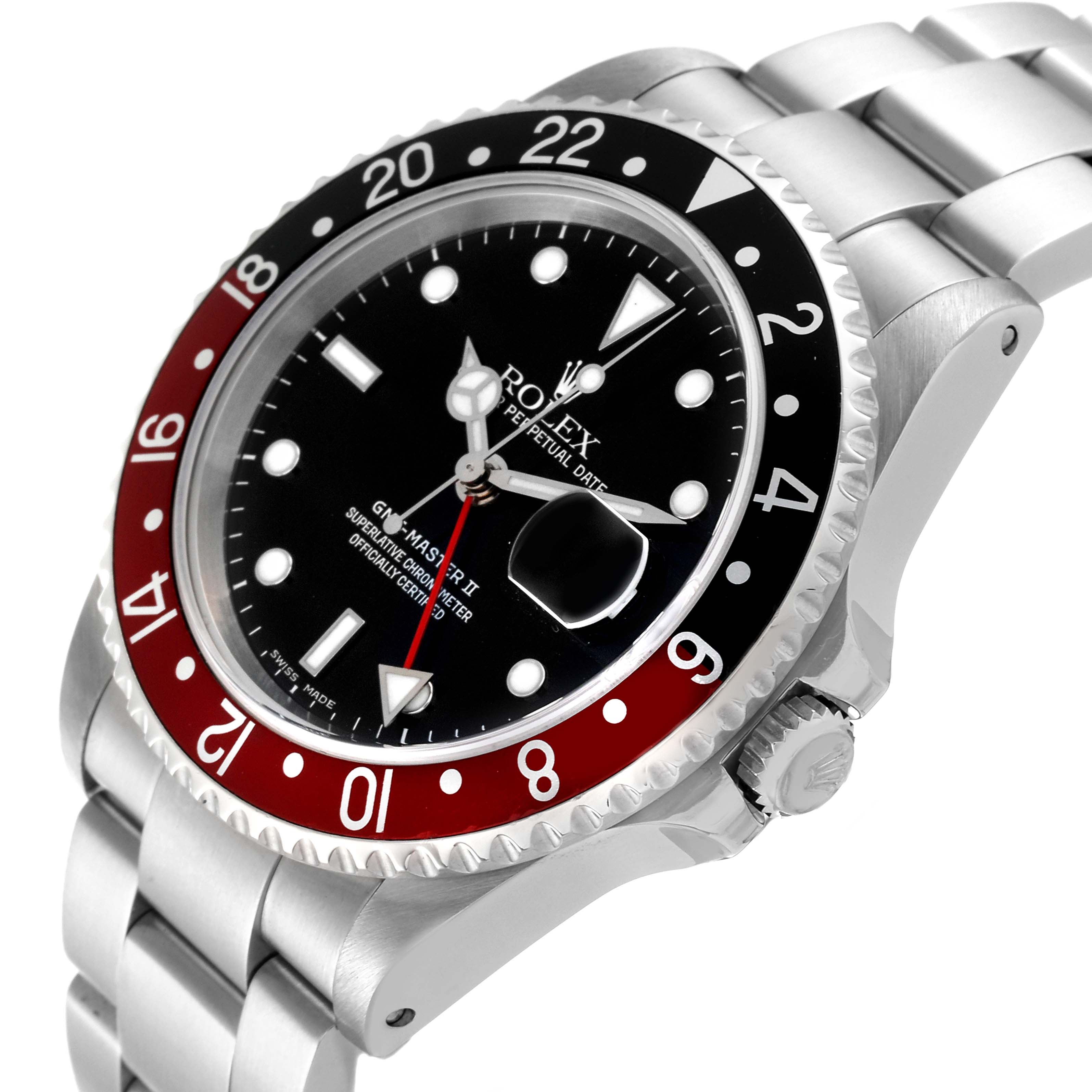 This image shows a Rolex GMT-Master 16710 Men's Stainless Steel Black Dial 16710 Men's Stainless Steel Black Dial watch from an angled side view, highlighting the bezel, dial, and bracelet.