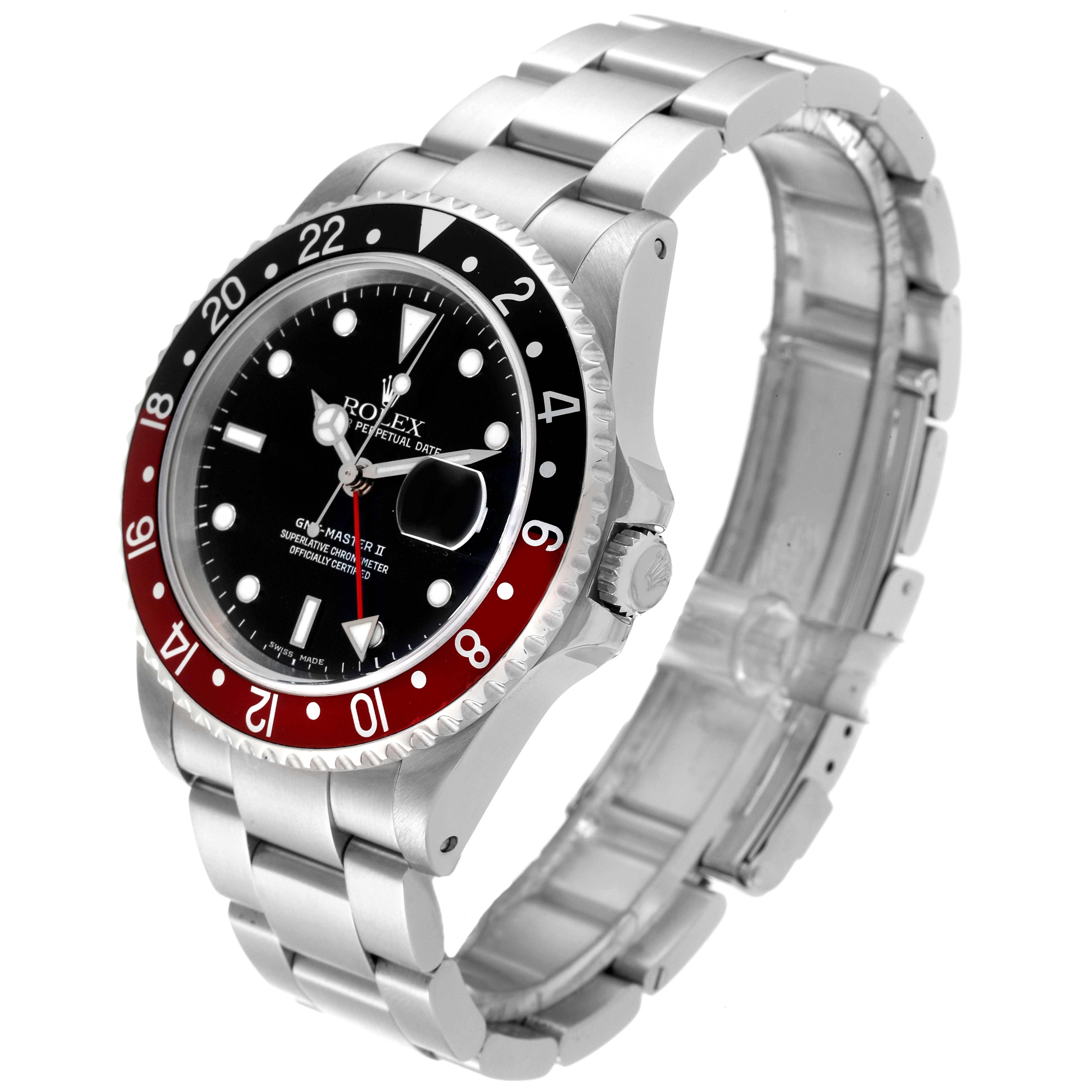 The Rolex GMT-Master 16710 Men's Stainless Steel Black Dial 16710 Men's Stainless Steel Black Dial watch is shown at a three-quarter angle, highlighting its bezel, dial, crown, and bracelet.