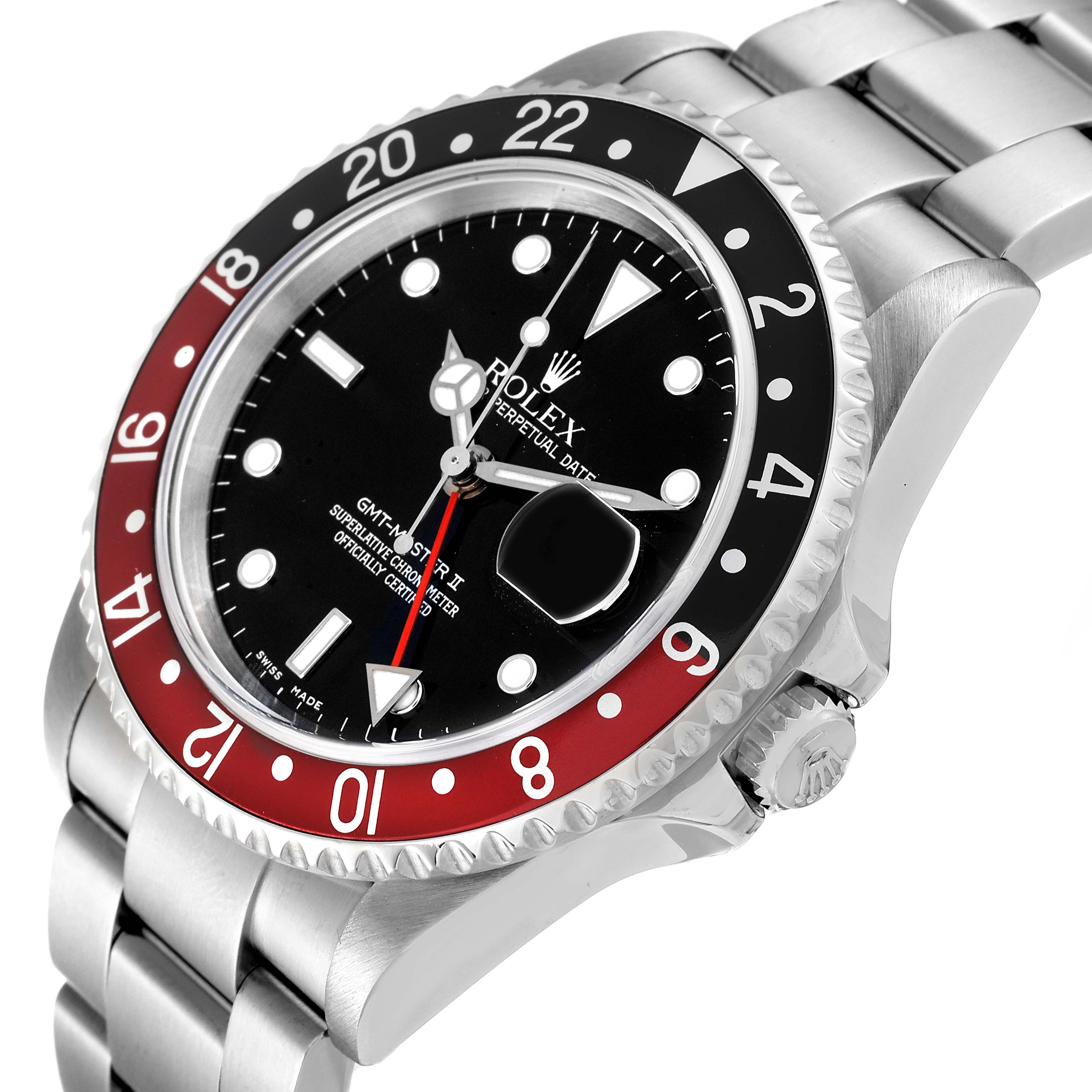 The Rolex GMT-Master 16710 Men's Stainless Steel Black Dial 16710 Men's Stainless Steel Black Dial watch is shown at a three-quarter angle highlighting its bezel, dial, and bracelet.
