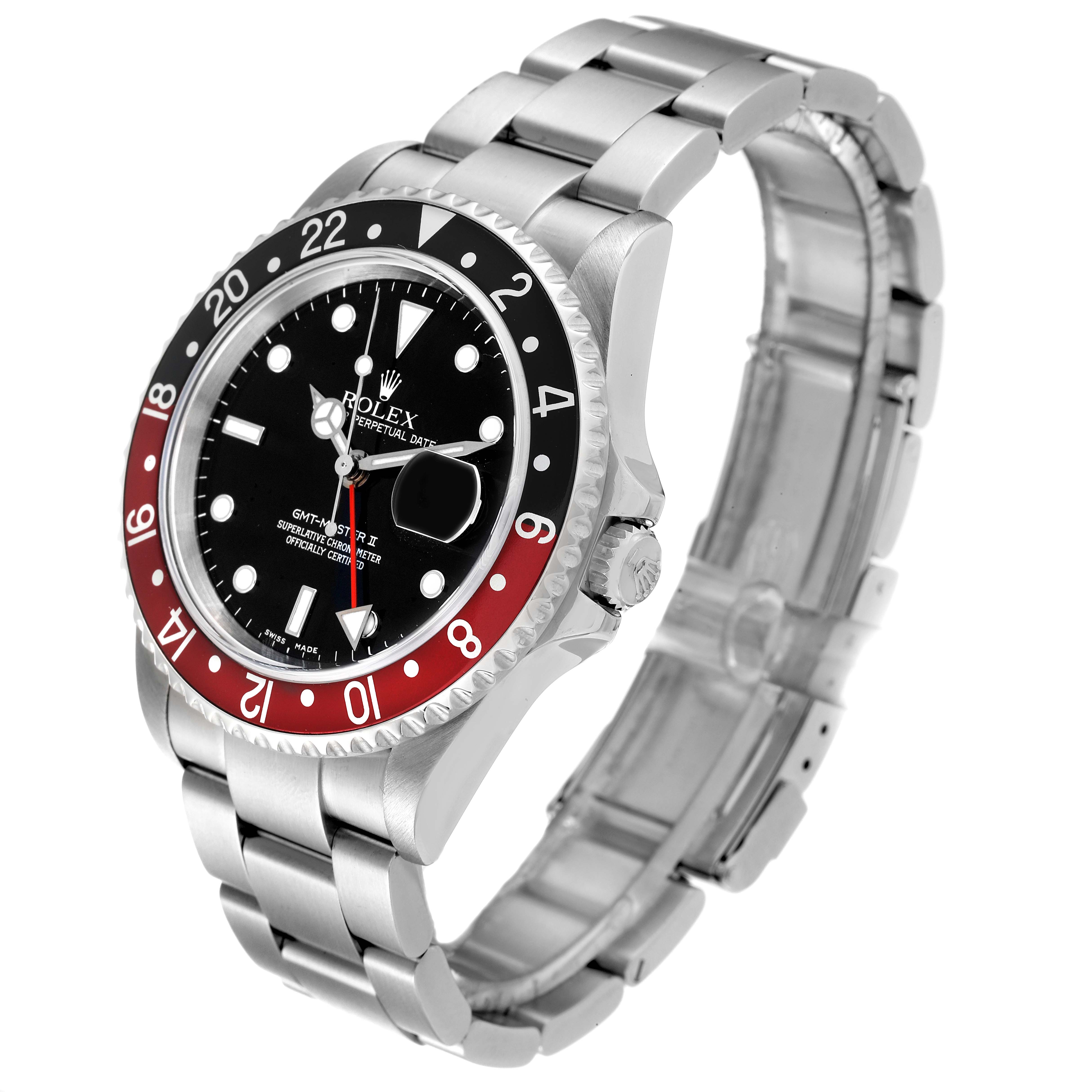 The image shows a Rolex GMT-Master 16710 Men's Stainless Steel Black Dial 16710 Men's Stainless Steel Black Dial watch at a slight angle, highlighting the bezel, dial, case, and bracelet.