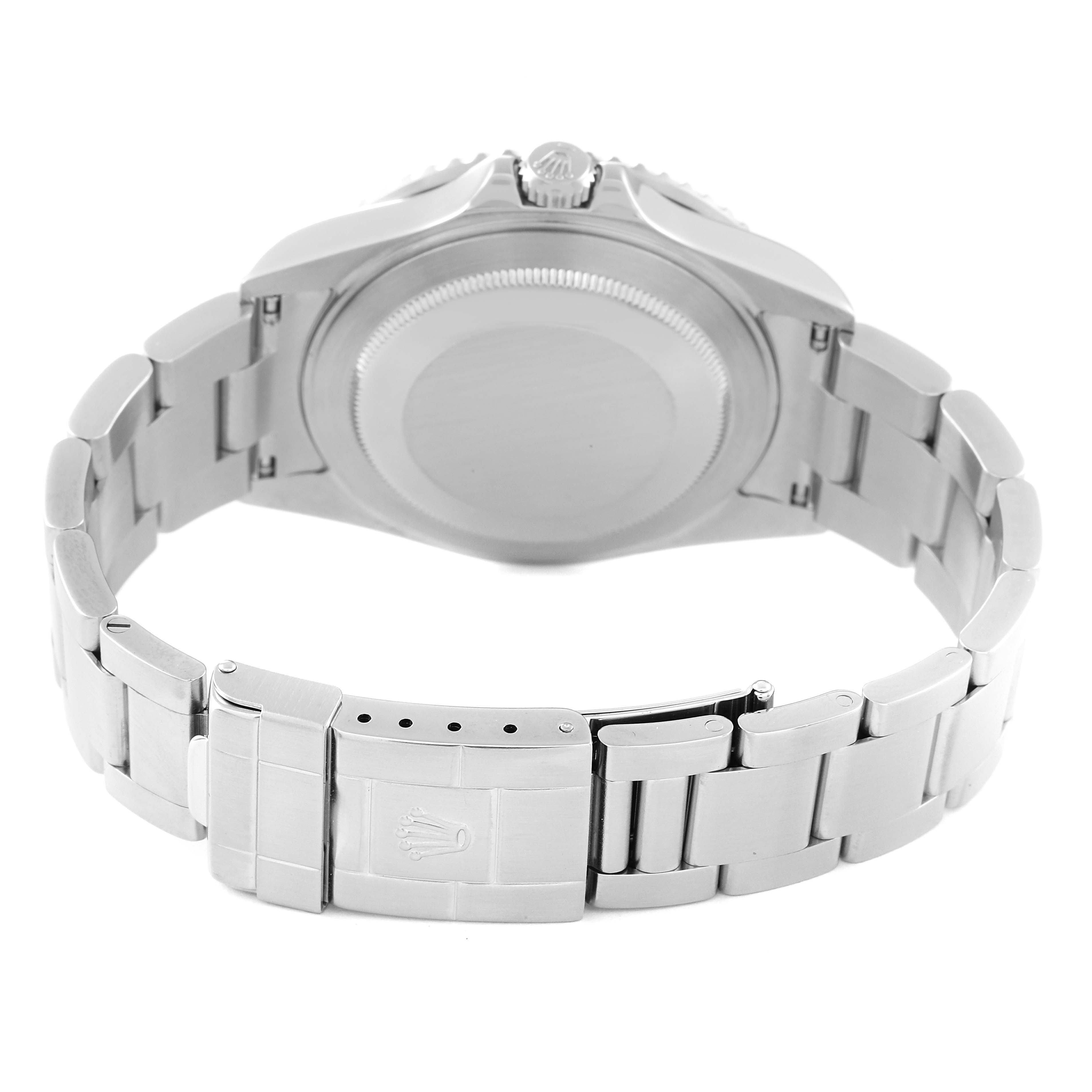 The image shows the back case and bracelet of a Rolex GMT-Master 16710 Men's Stainless Steel Black Dial 16710 Men's Stainless Steel Black Dial watch.