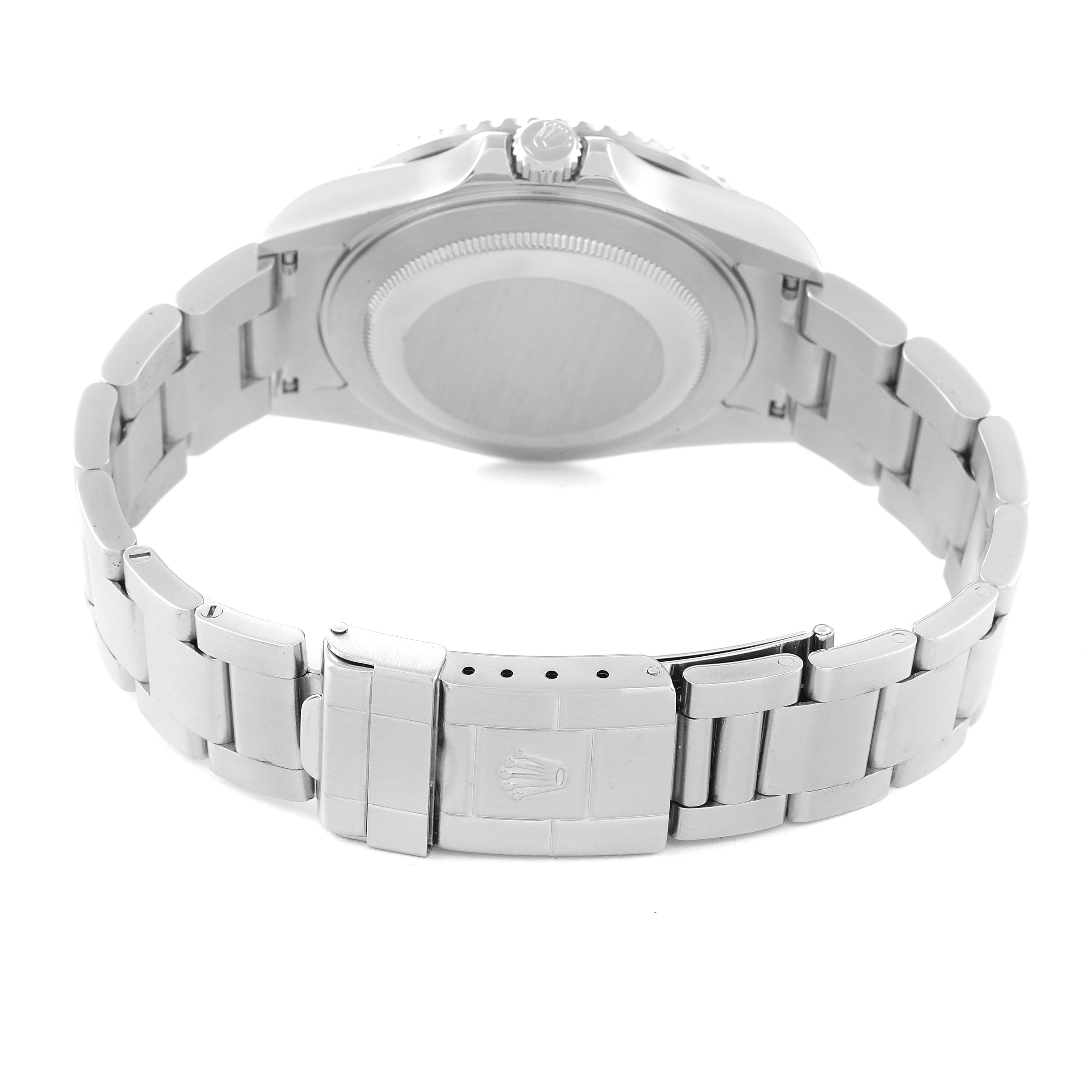 This image shows the back side and bracelet clasp of the Rolex GMT-Master 16710 Men's Stainless Steel Black Dial 16710 Men's Stainless Steel Black Dial watch.