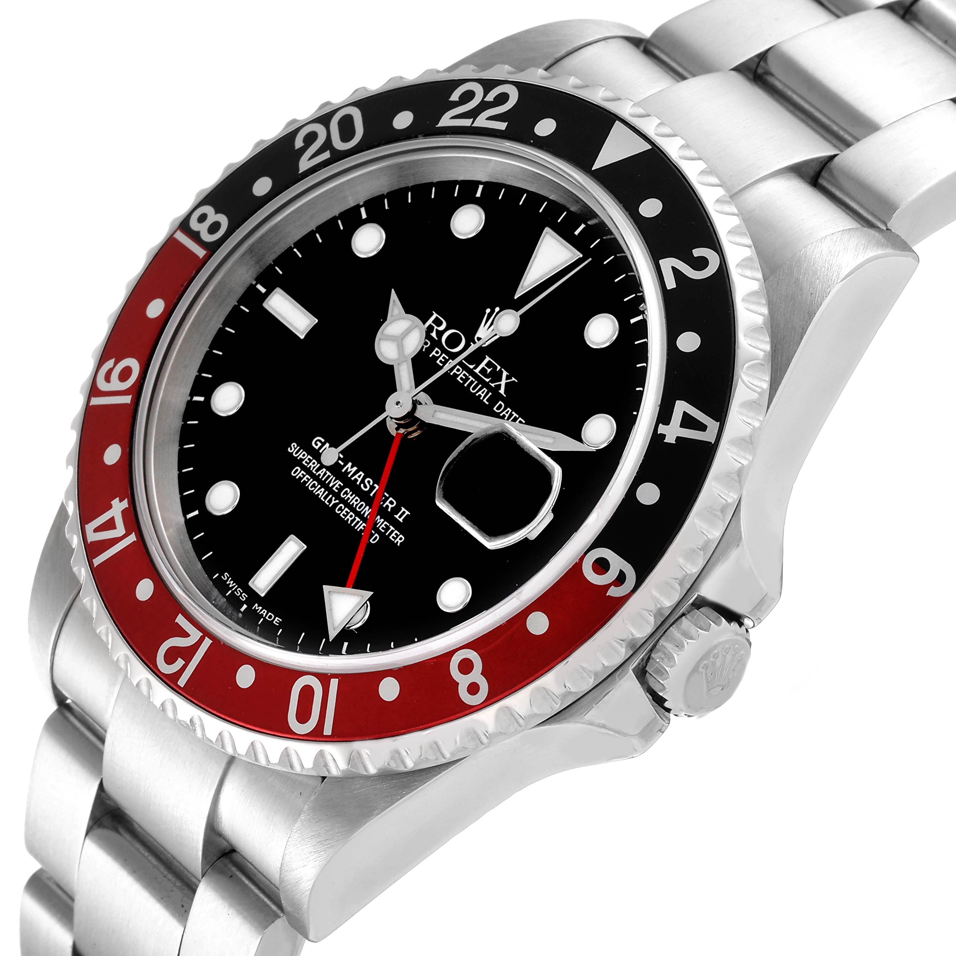 The image shows a close-up view of a Rolex GMT-Master 16710 Men's Stainless Steel Black Dial 16710 Men's Stainless Steel Black Dial II watch, highlighting the bezel, dial, and part of the bracelet.