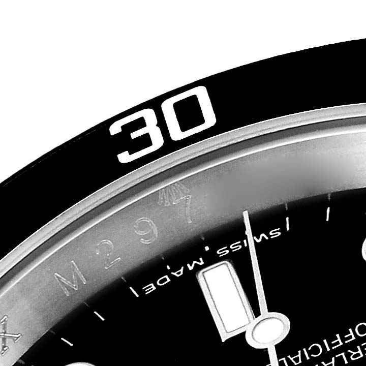 The image shows a close-up of the bezel and dial of a Rolex Submariner 16610 Men's Stainless Steel Black Dial 16610 Men's Stainless Steel Black Dial watch, highlighting the "30" marker and part of the minute hand.