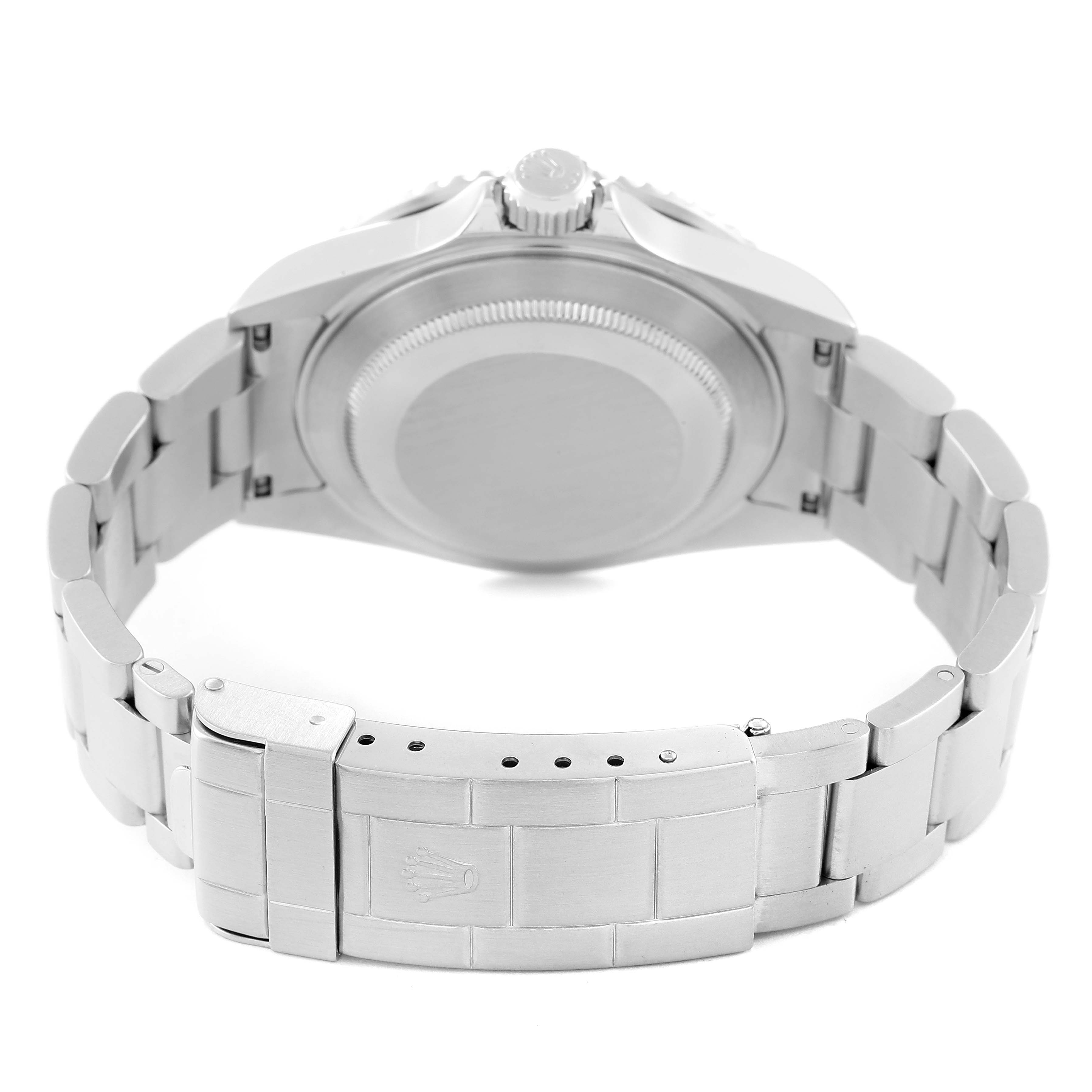 The image shows the back and bracelet of a Rolex Submariner 16610 Men's Stainless Steel Black Dial 16610 Men's Stainless Steel Black Dial watch, focusing on the clasp and case back.