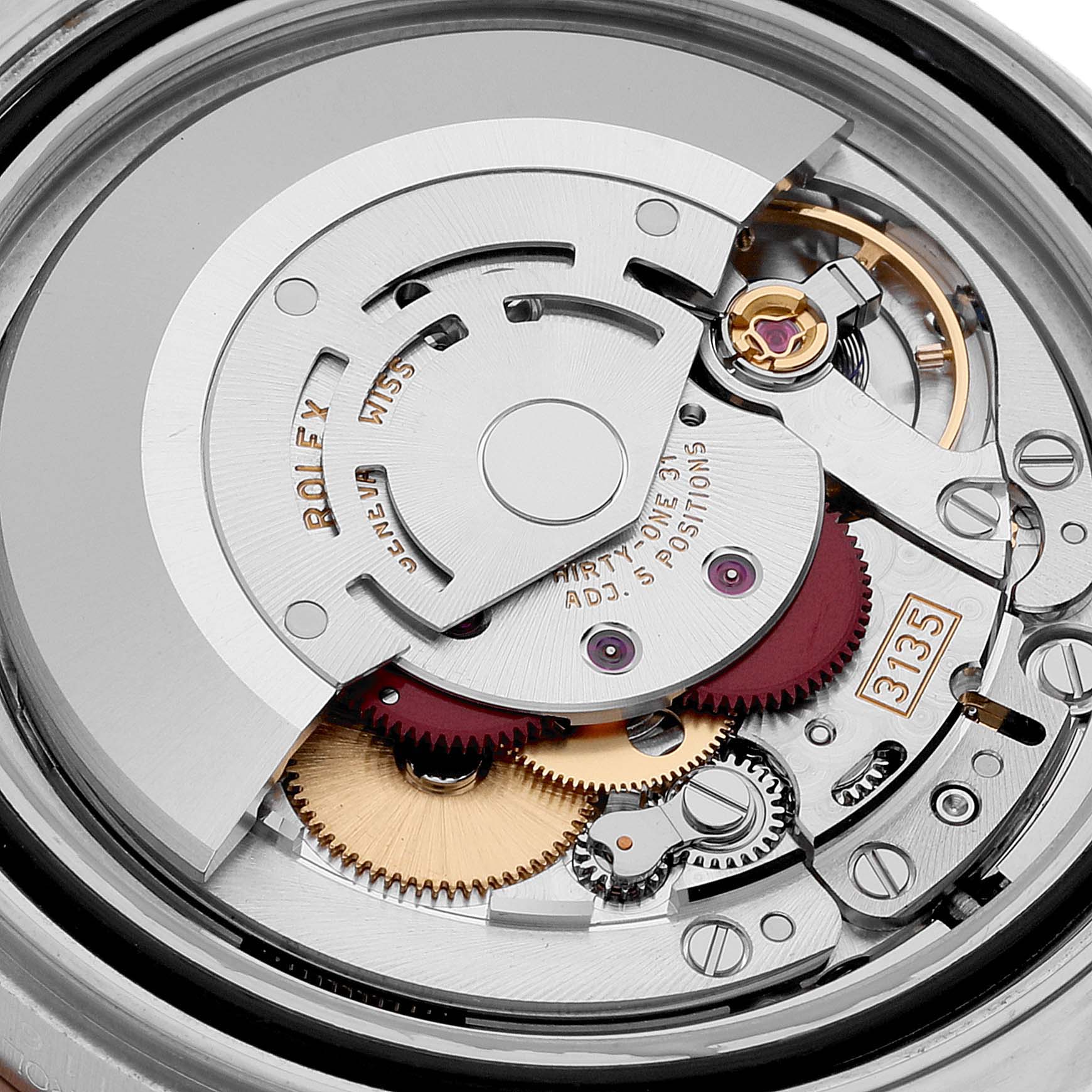This image shows the internal movement parts of the Rolex Yacht-Master 116621 Men's Steel and Gold (two tone) Brown Dial 116621 Men's Steel and Gold (two tone) Brown Dial watch, viewed from the back.