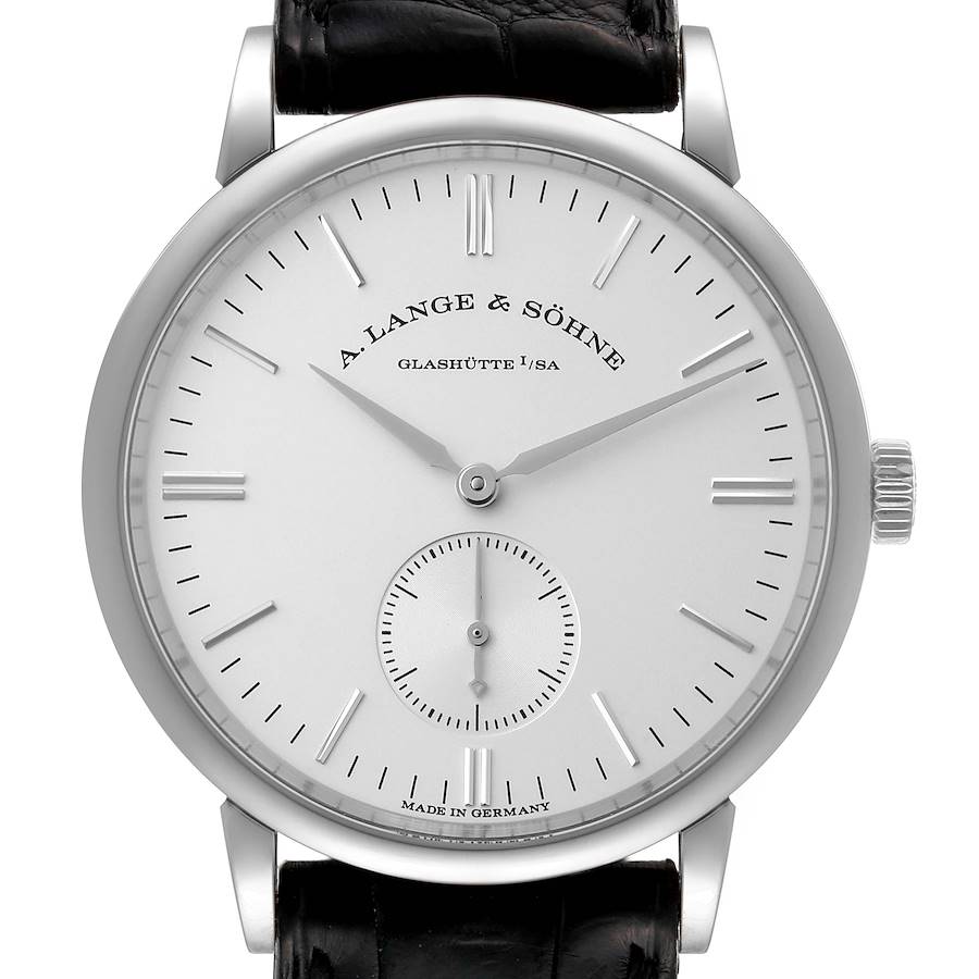 A. Lange and Sohne Saxonia White Gold Silver Dial Mens Watch 219.026 Papers SwissWatchExpo
